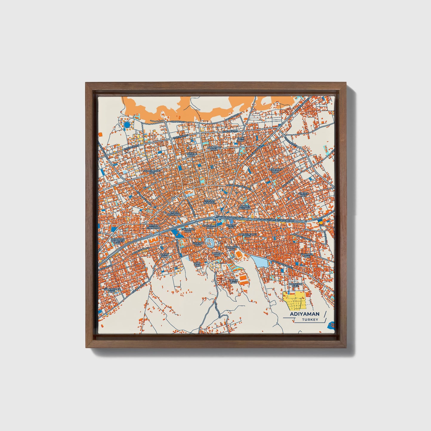 Adiyaman Turkey Colorful City Map Canvas Print • Dark Wooden Framed