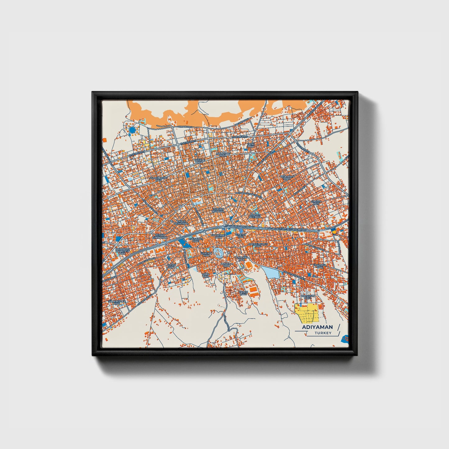 Adiyaman Turkey Colorful City Map Canvas Print • Black Framed