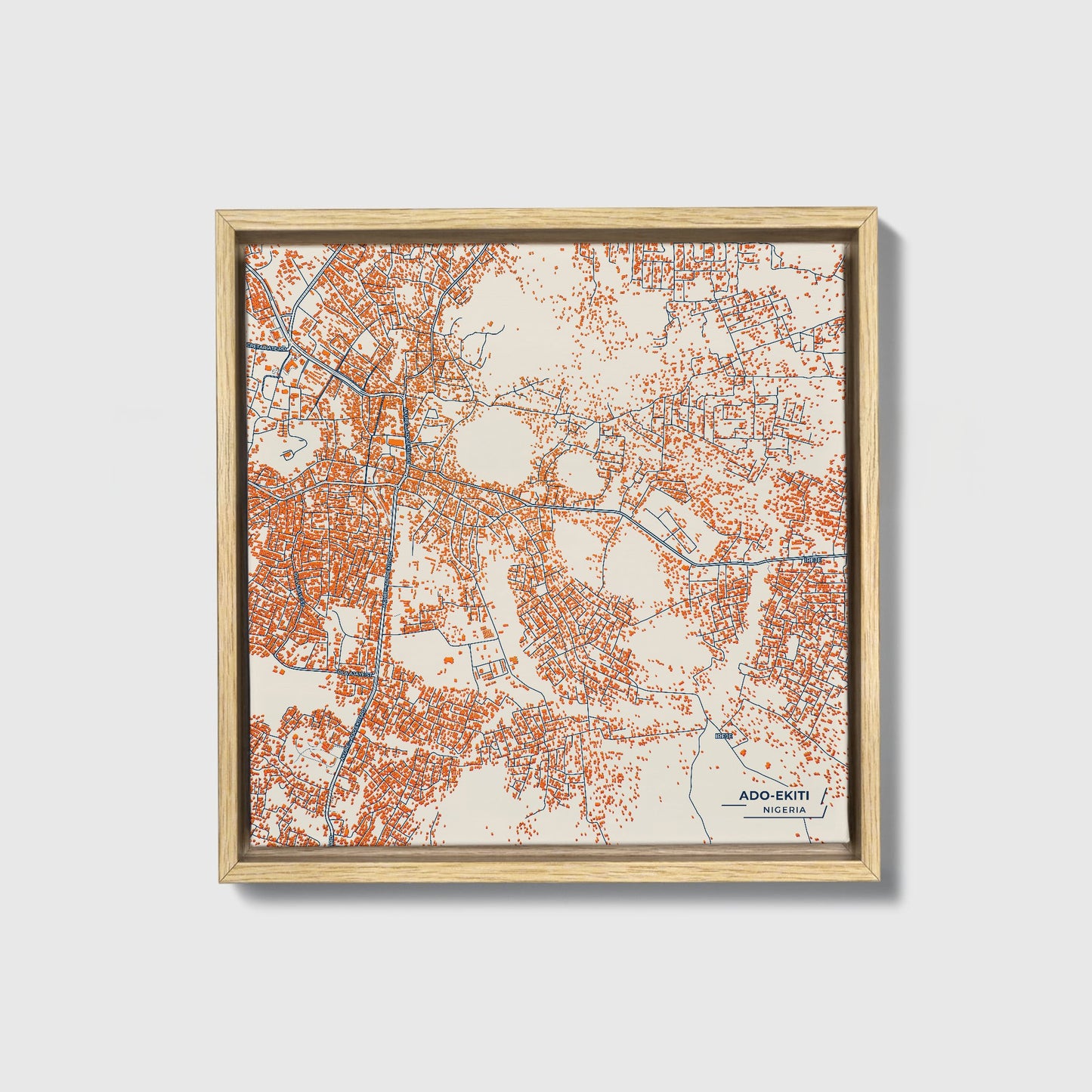 Ado-Ekiti Nigeria Colorful City Map Canvas Print • Natural Wooden Framed