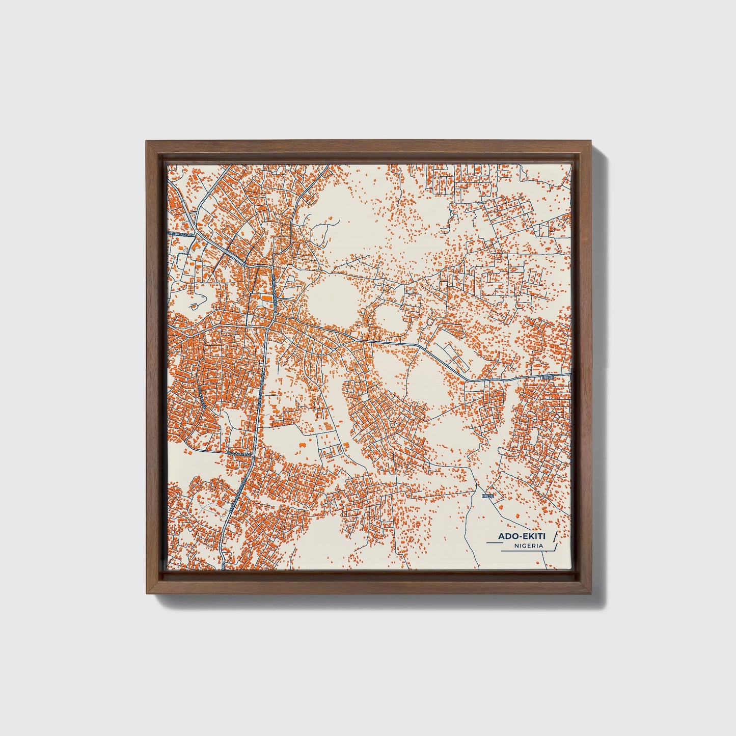 Ado-Ekiti Nigeria Colorful City Map Canvas Print • Dark Wooden Framed
