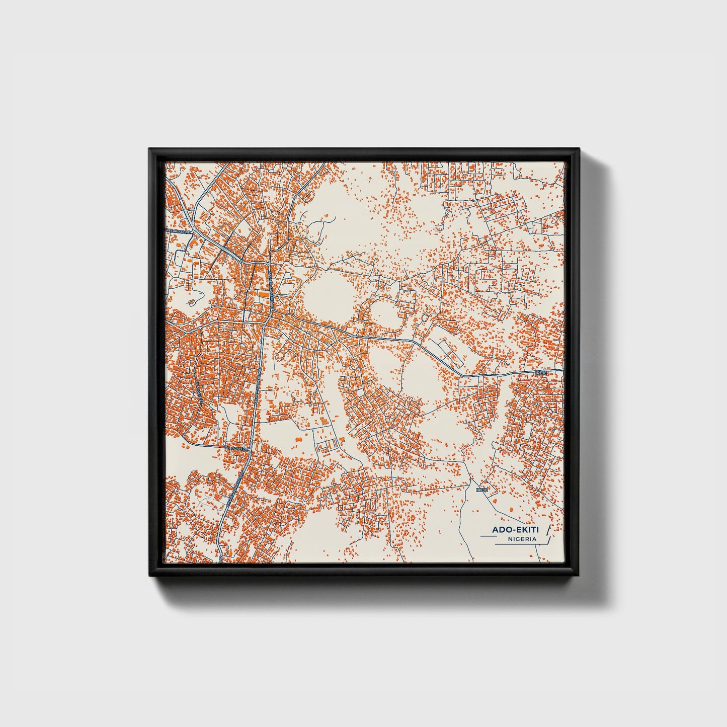 Ado-Ekiti Nigeria Colorful City Map Canvas Print • Black Framed
