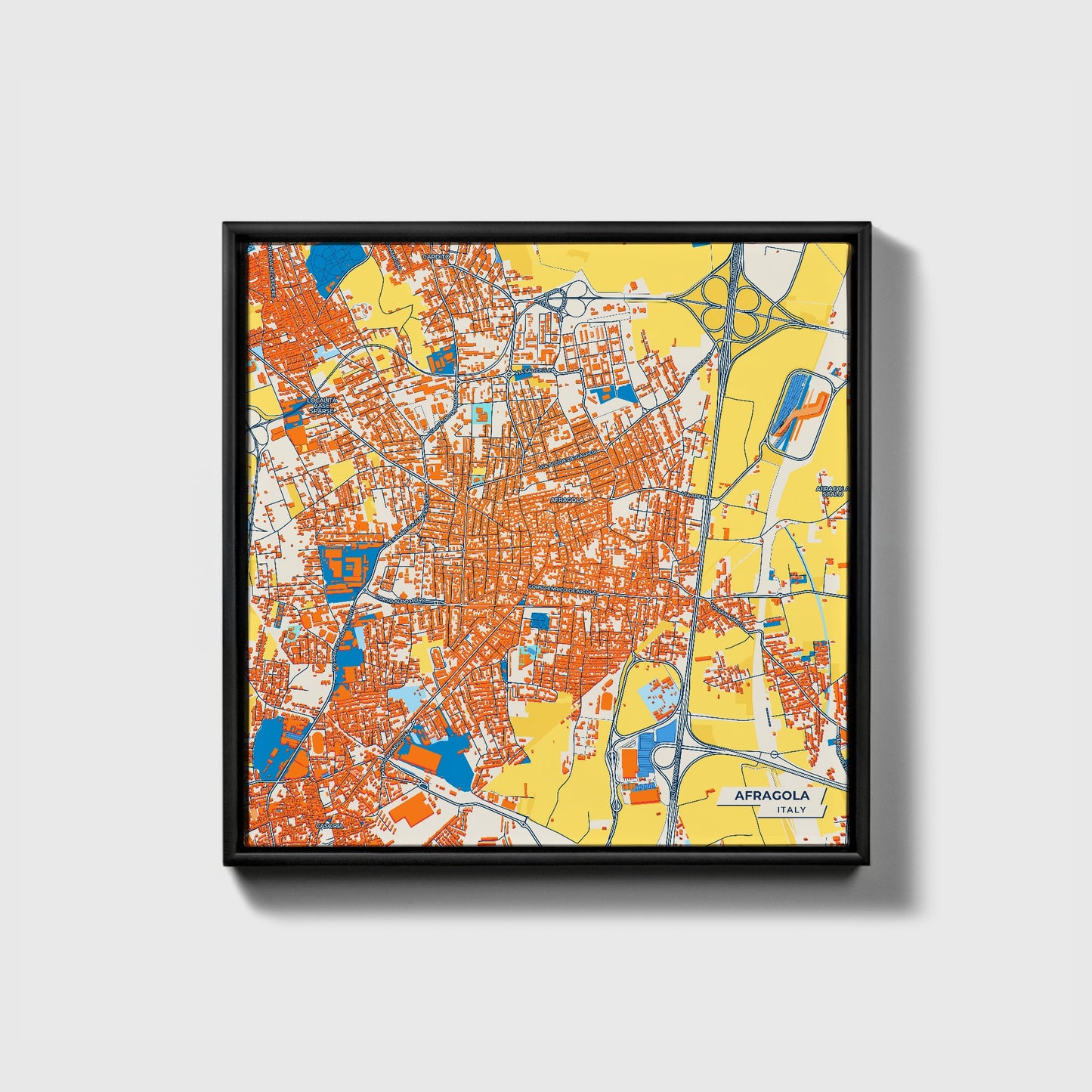 Afragola Italy Colorful City Map Canvas Print • Black Framed