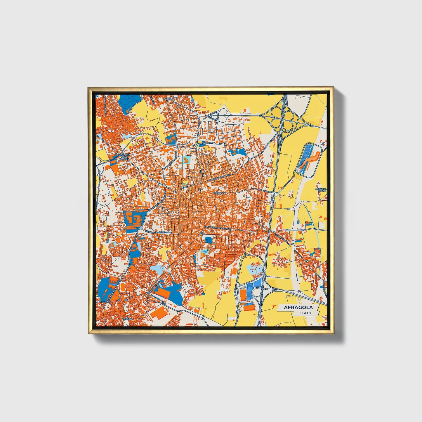 Afragola Italy Colorful City Map Canvas Print • Gold Framed