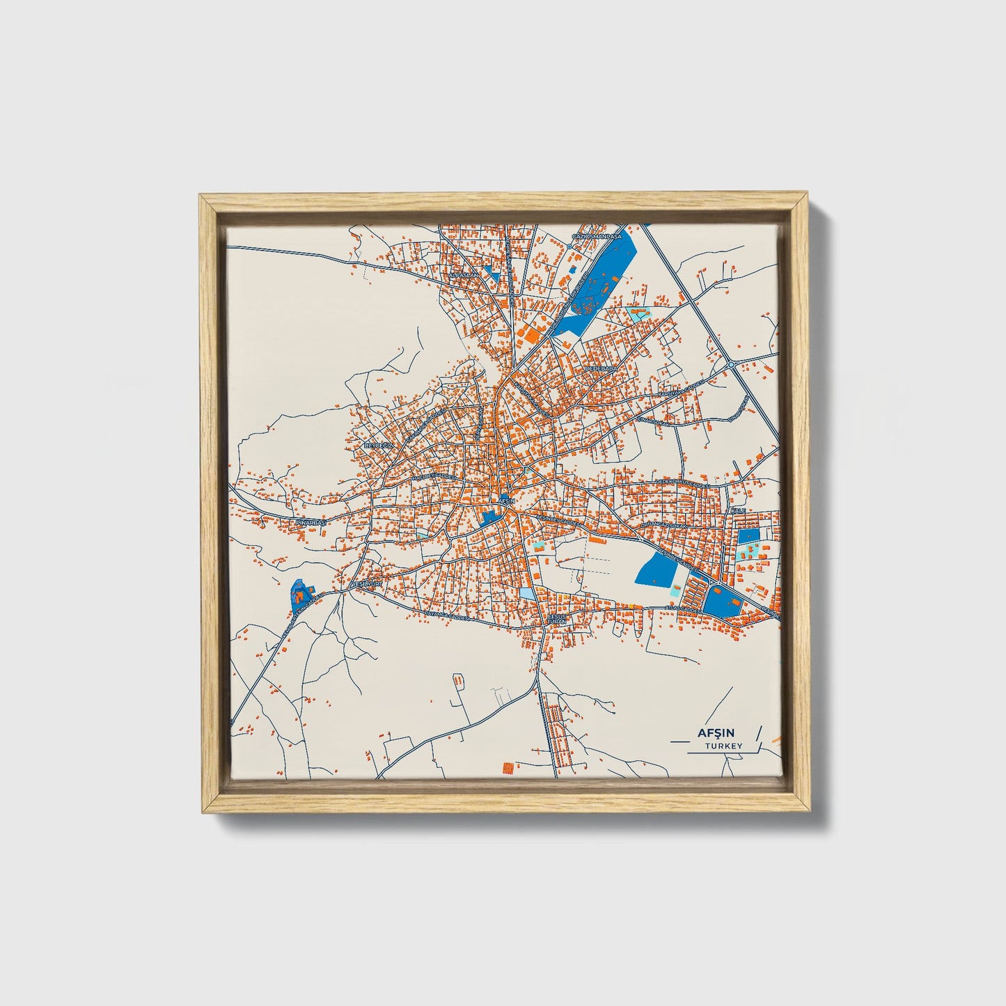 Afşin Turkey Colorful City Map Canvas Print • Natural Wooden Framed