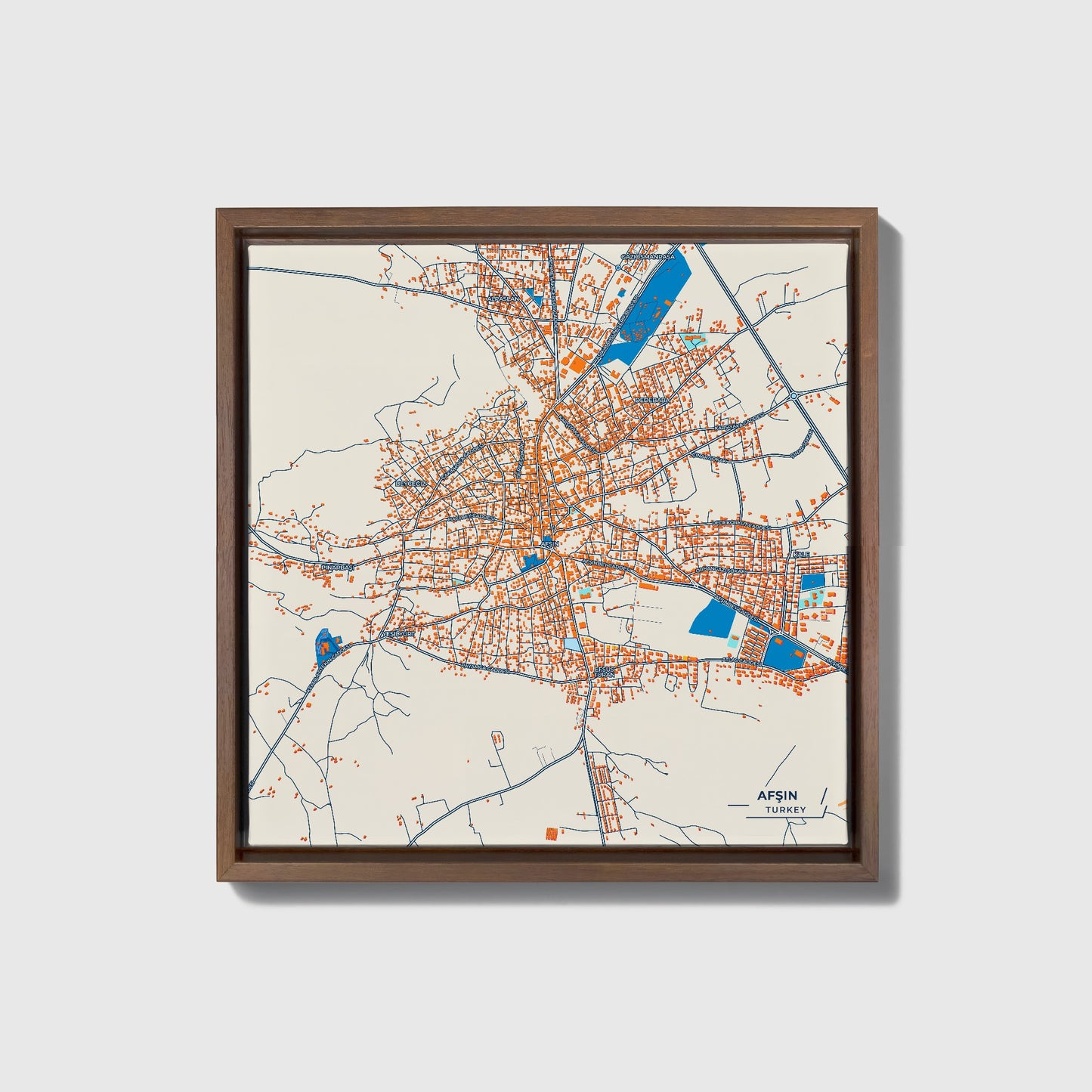Afşin Turkey Colorful City Map Canvas Print • Dark Wooden Framed