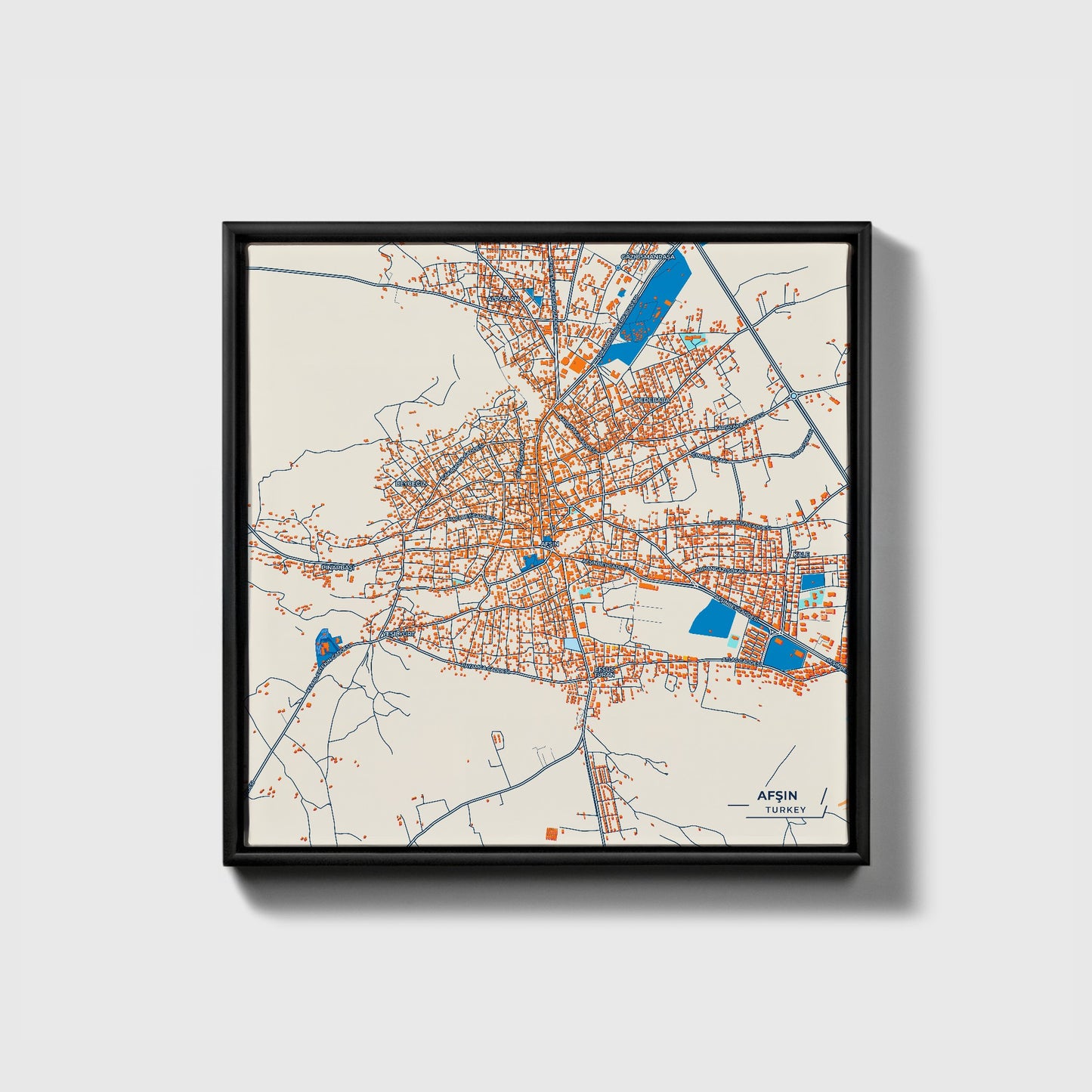Afşin Turkey Colorful City Map Canvas Print • Black Framed