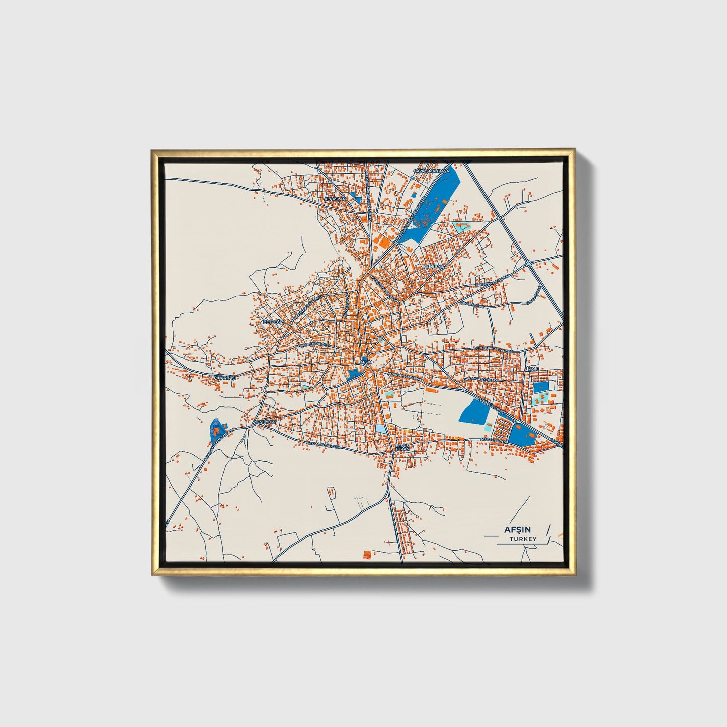 Afşin Turkey Colorful City Map Canvas Print • Gold Framed