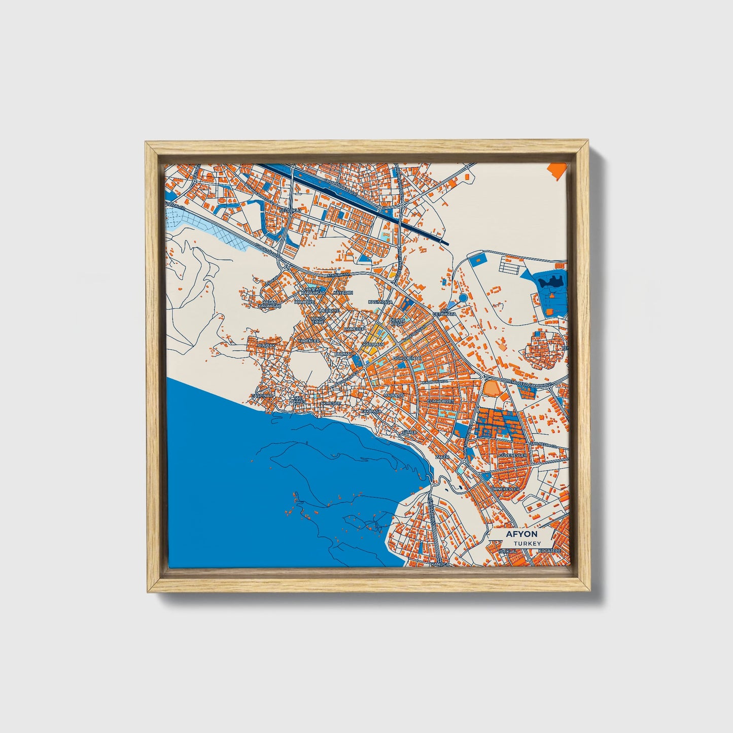 Afyon Turkey Colorful City Map Canvas Print • Natural Wooden Framed