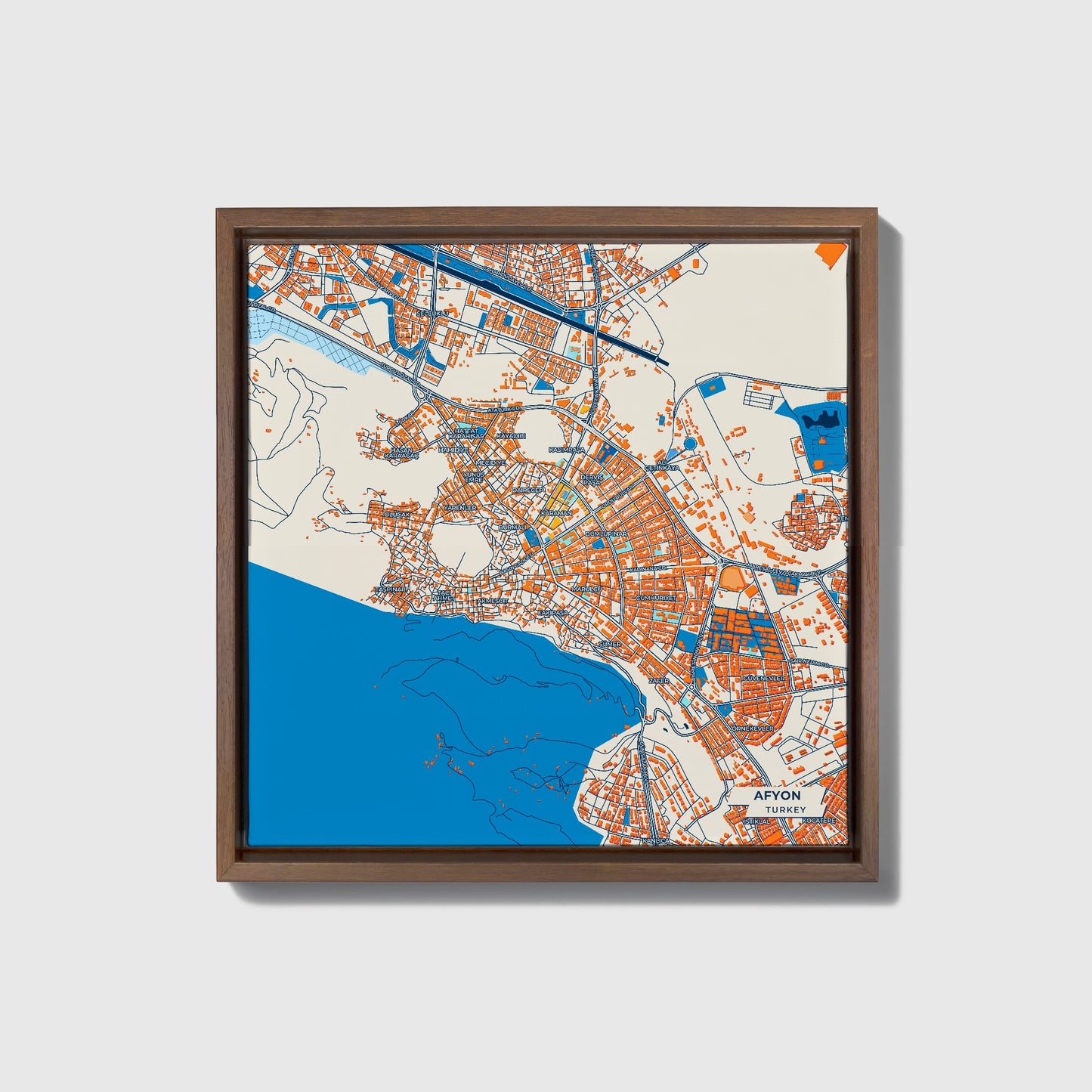 Afyon Turkey Colorful City Map Canvas Print • Dark Wooden Framed