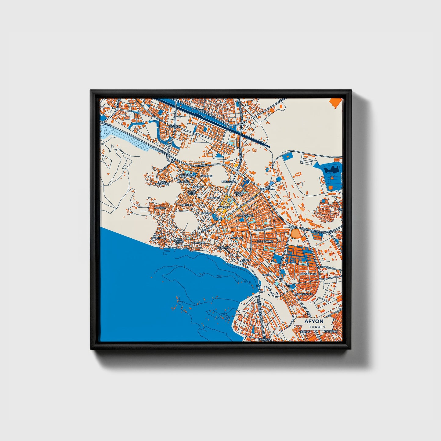 Afyon Turkey Colorful City Map Canvas Print • Black Framed