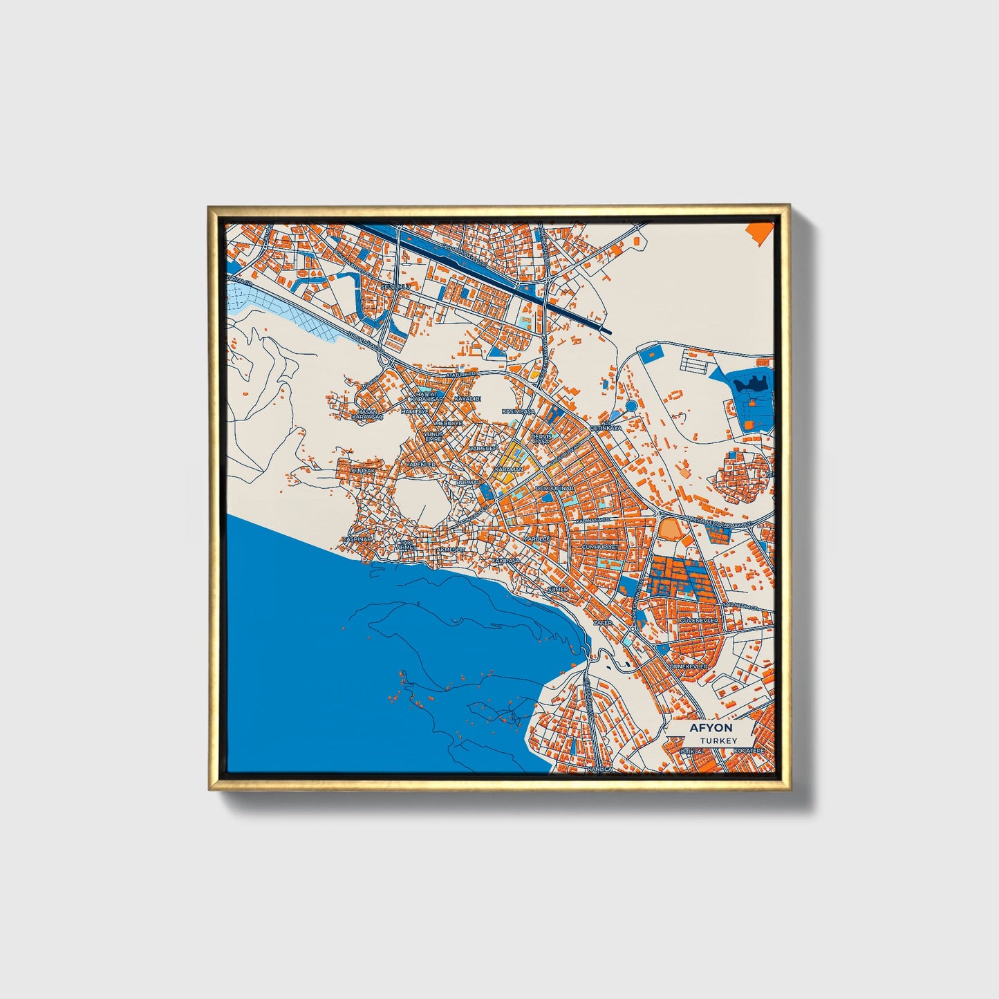 Afyon Turkey Colorful City Map Canvas Print • Gold Framed