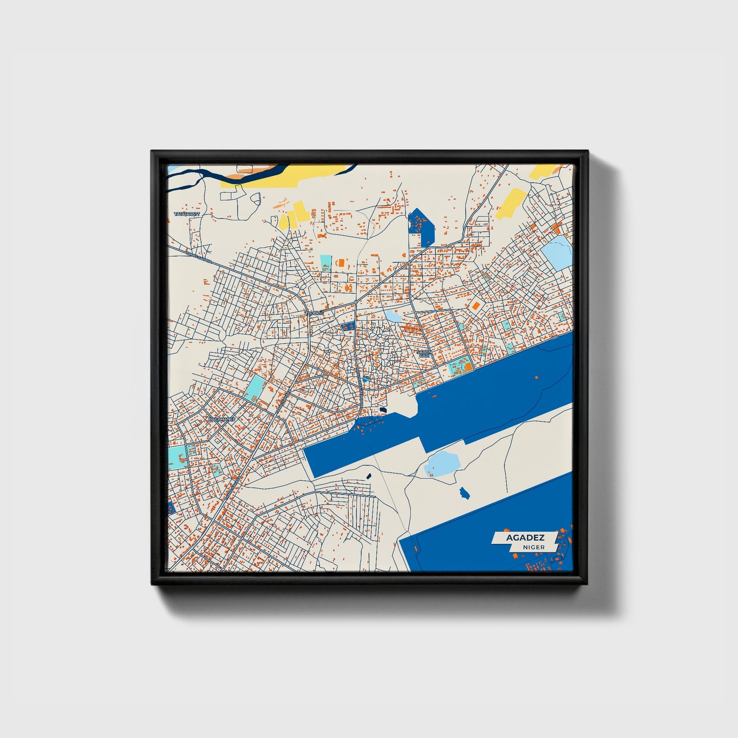 Agadez Niger Colorful City Map Canvas Print • Black Framed