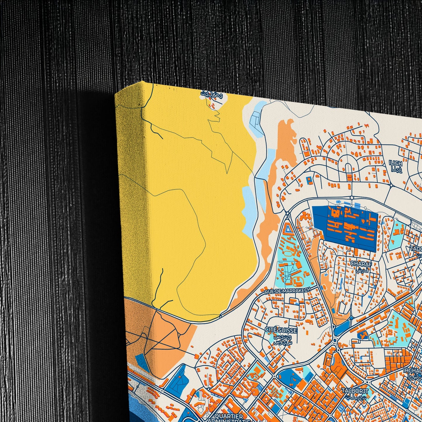 Agadir Morocco Colorful City Map Canvas Print Detail