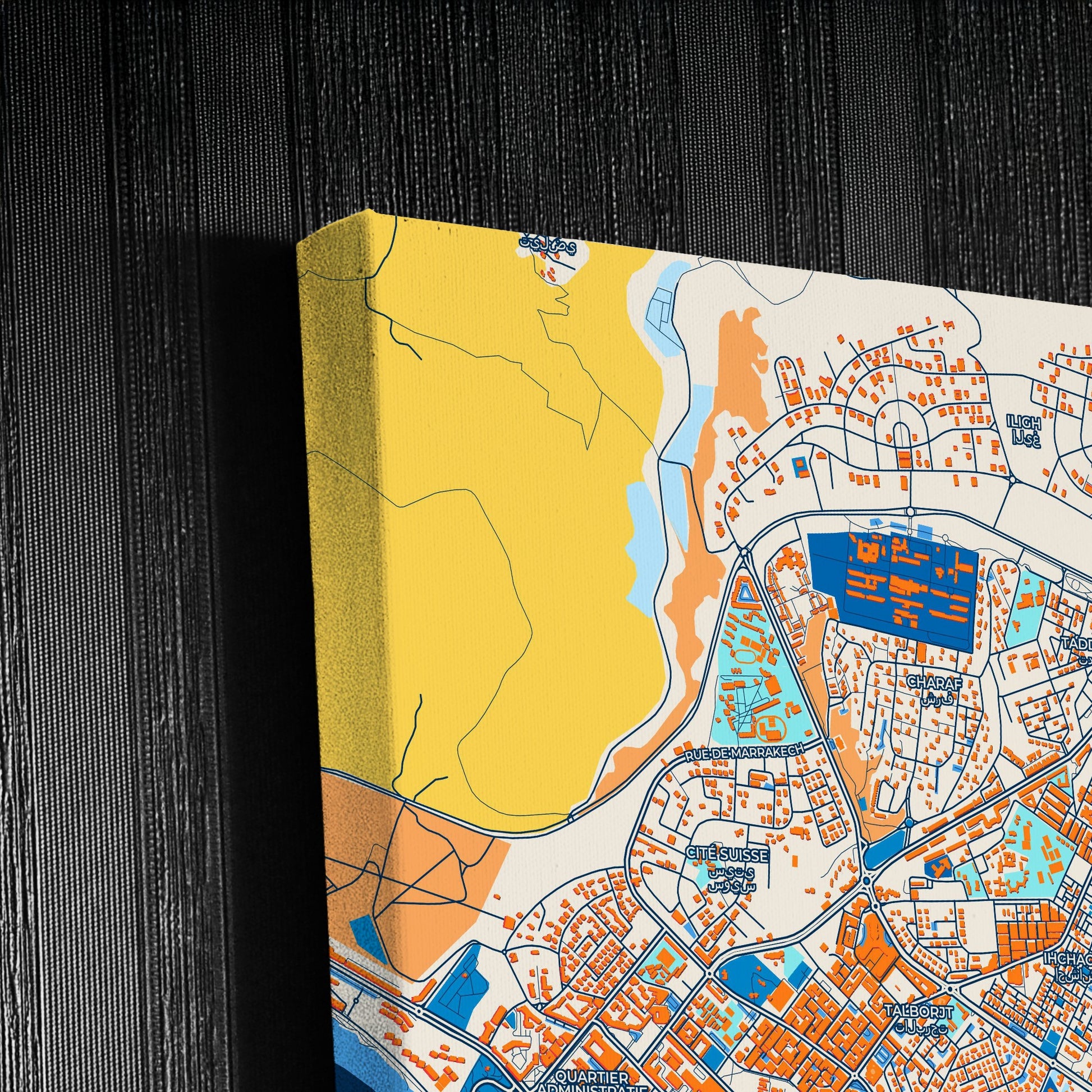 Agadir Morocco Colorful City Map Canvas Print Detail