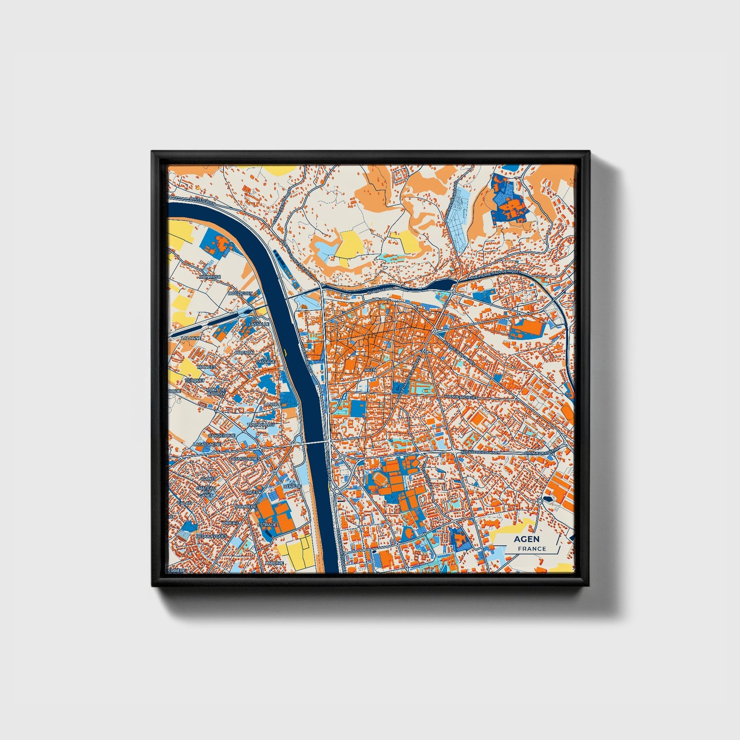 Agen France Colorful City Map Canvas Print • Black Framed