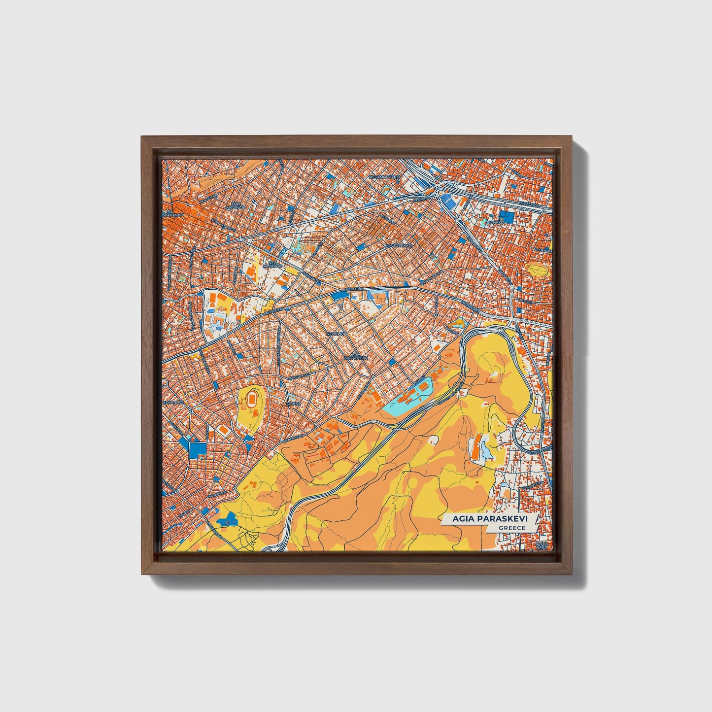 Αγια Παρασκευη Greece Colorful City Map Canvas Print • Dark Wooden Framed