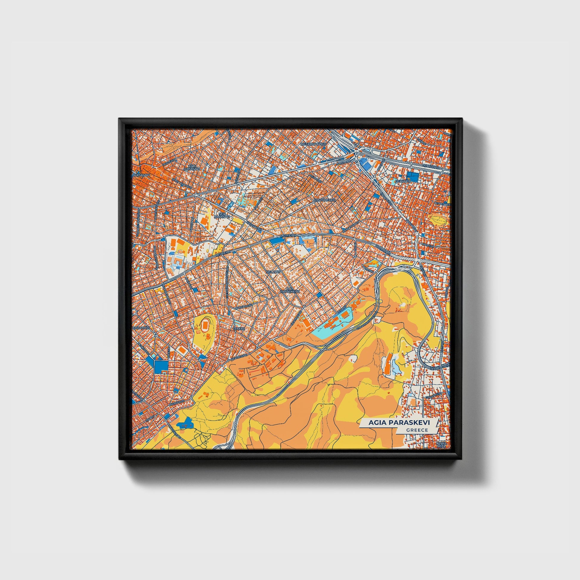 Αγια Παρασκευη Greece Colorful City Map Canvas Print • Black Framed