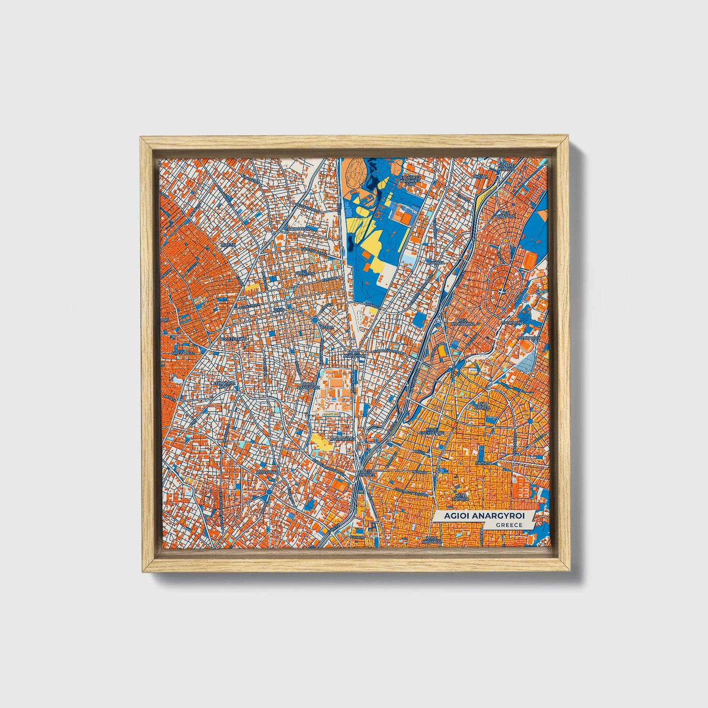 Αγιοι Αναργυροι Greece Colorful City Map Canvas Print • Natural Wooden Framed