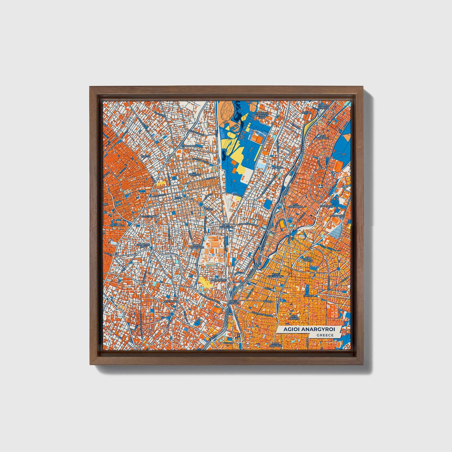 Αγιοι Αναργυροι Greece Colorful City Map Canvas Print • Dark Wooden Framed