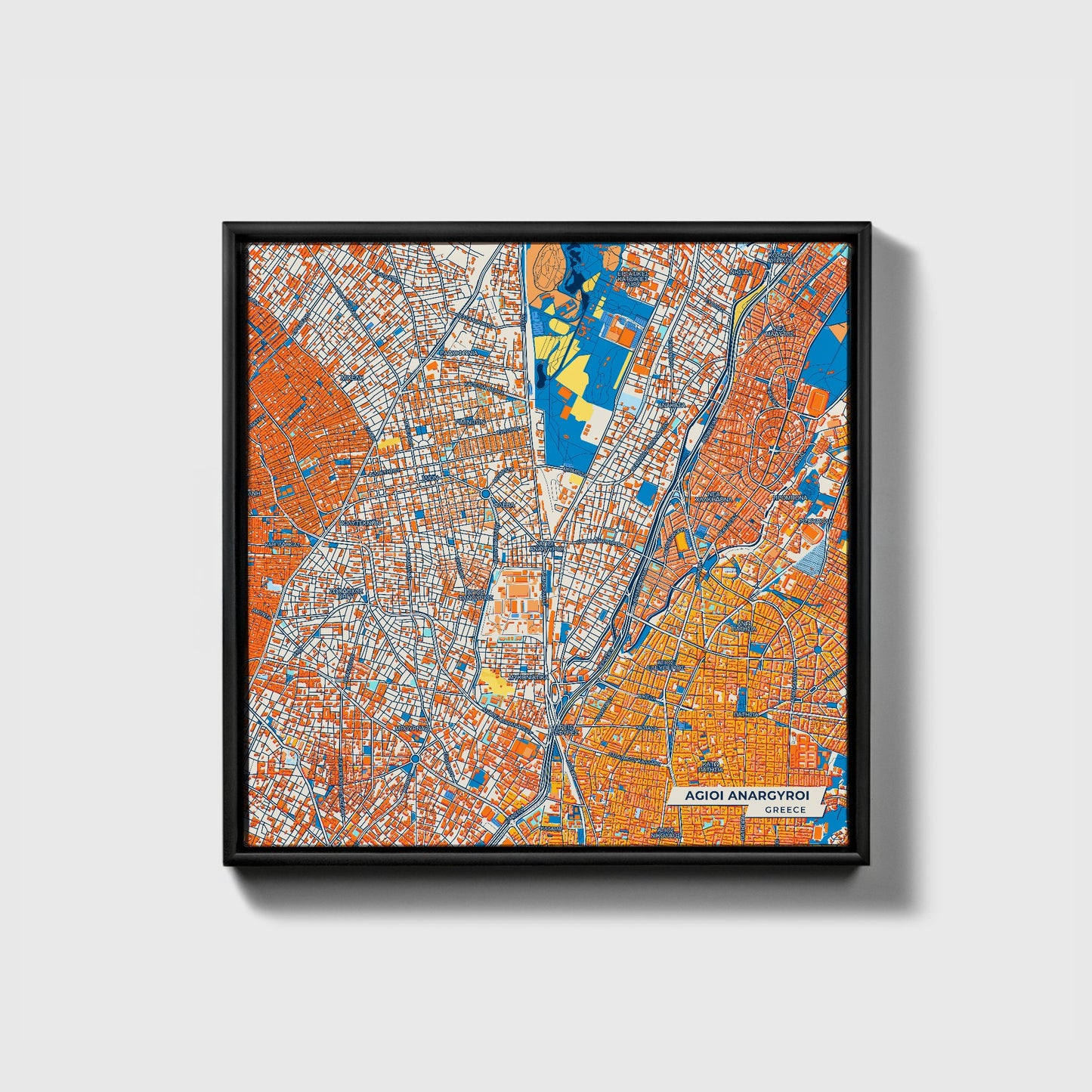 Αγιοι Αναργυροι Greece Colorful City Map Canvas Print • Black Framed