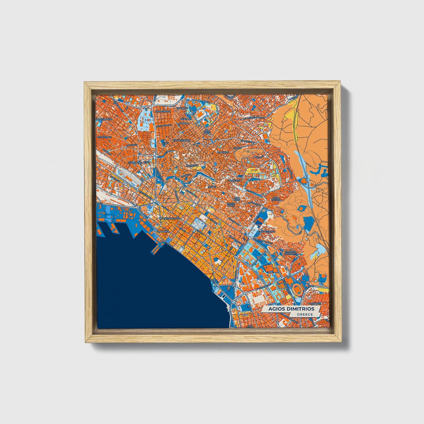 Αγιος Δημητριος Greece Colorful City Map Canvas Print • Natural Wooden Framed