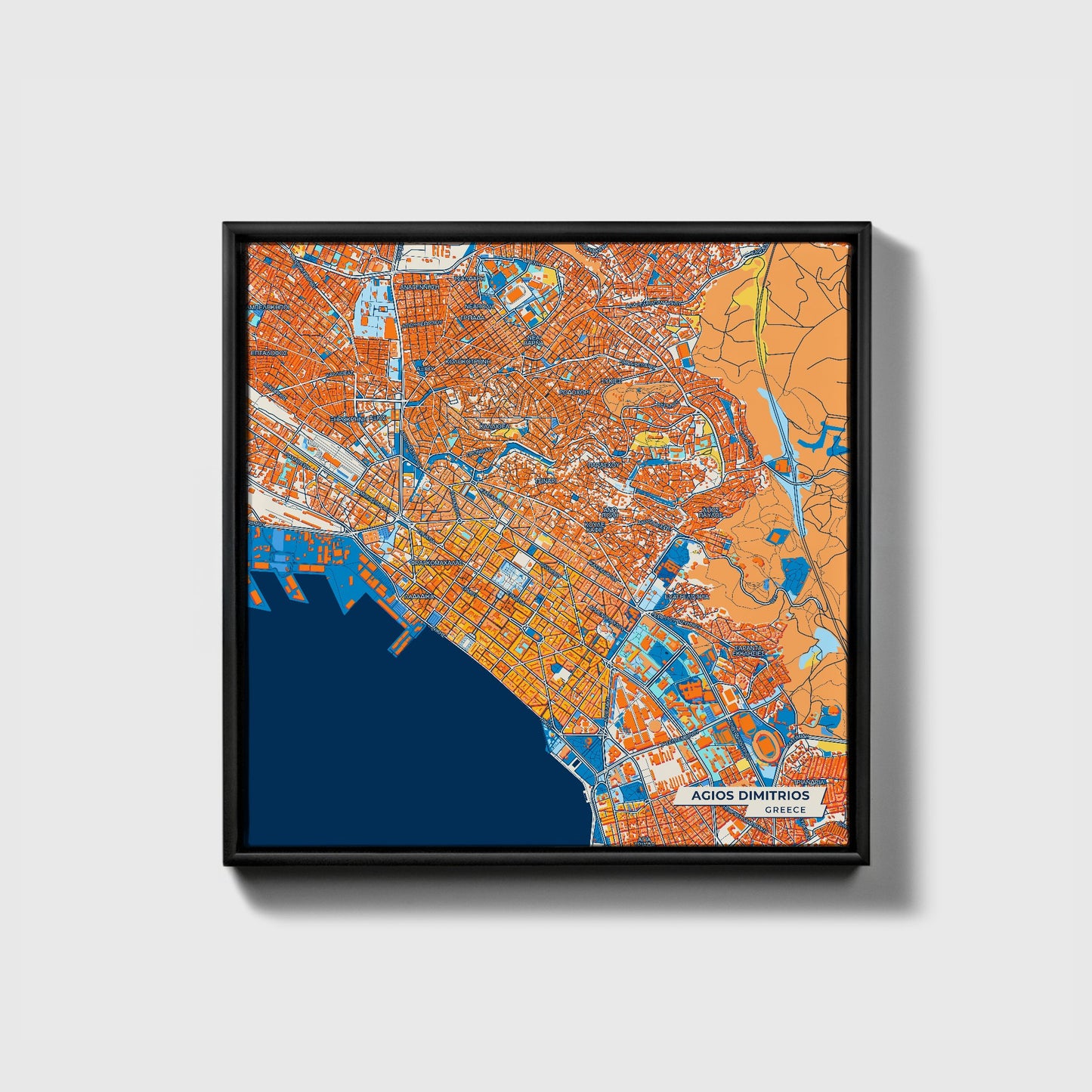 Αγιος Δημητριος Greece Colorful City Map Canvas Print • Black Framed