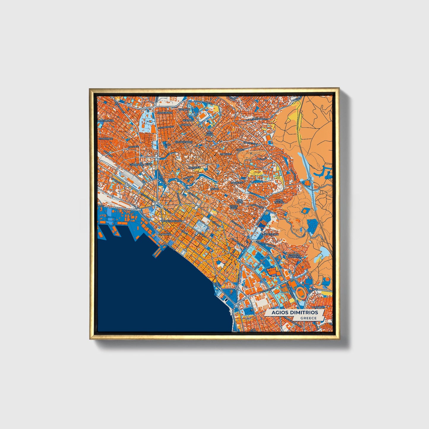 Αγιος Δημητριος Greece Colorful City Map Canvas Print • Gold Framed