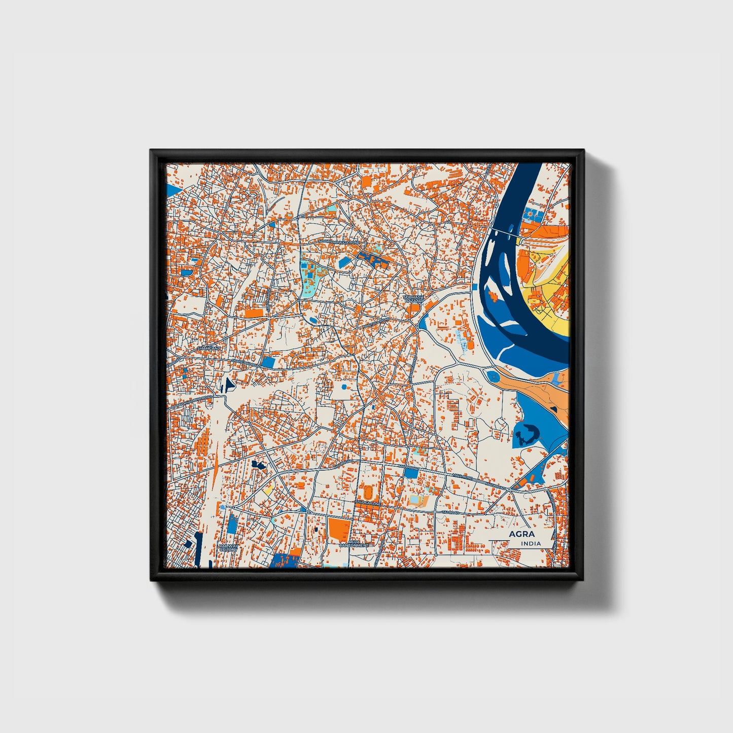 Agra India Colorful City Map Canvas Print • Black Framed