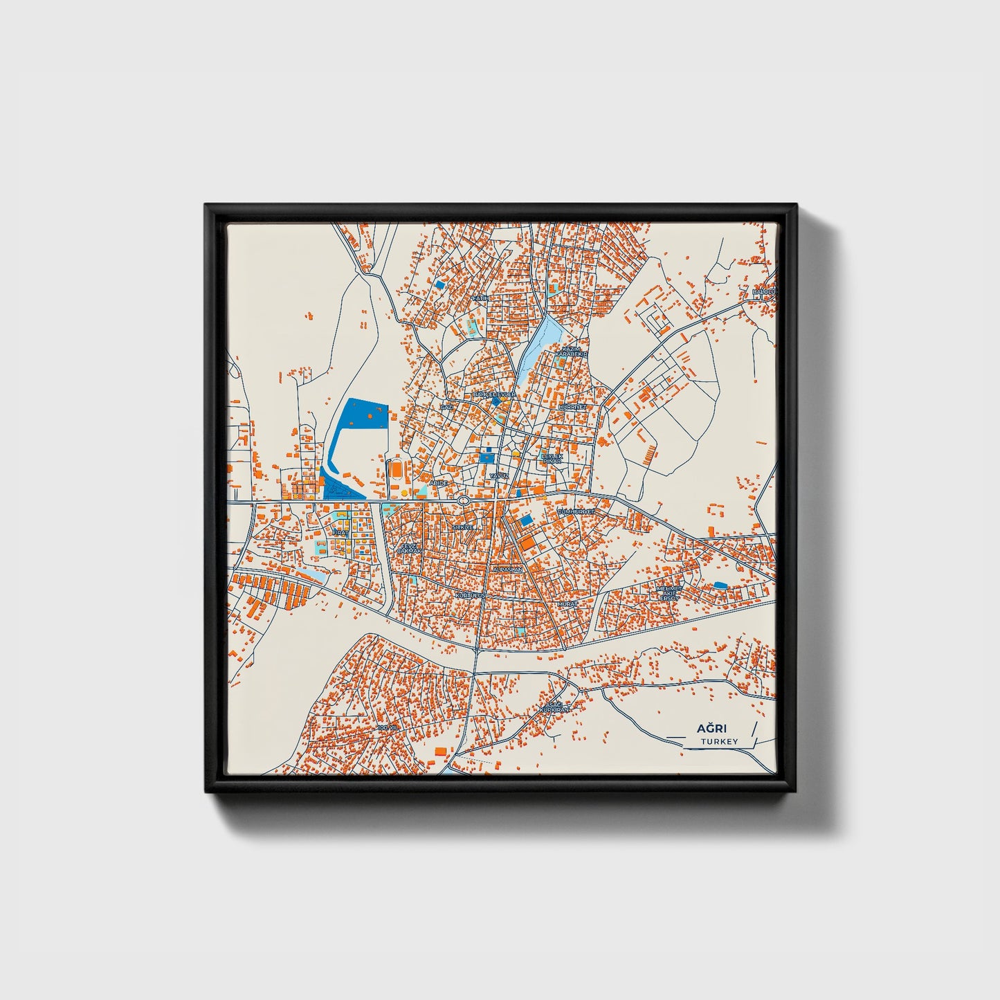Ağri Turkey Colorful City Map Canvas Print • Black Framed
