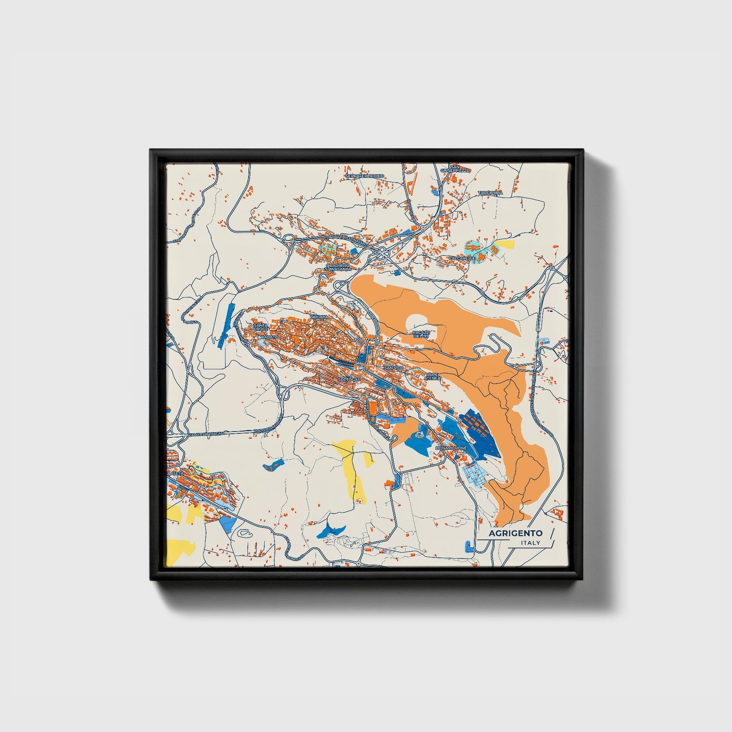 Agrigento Italy Colorful City Map Canvas Print • Black Framed