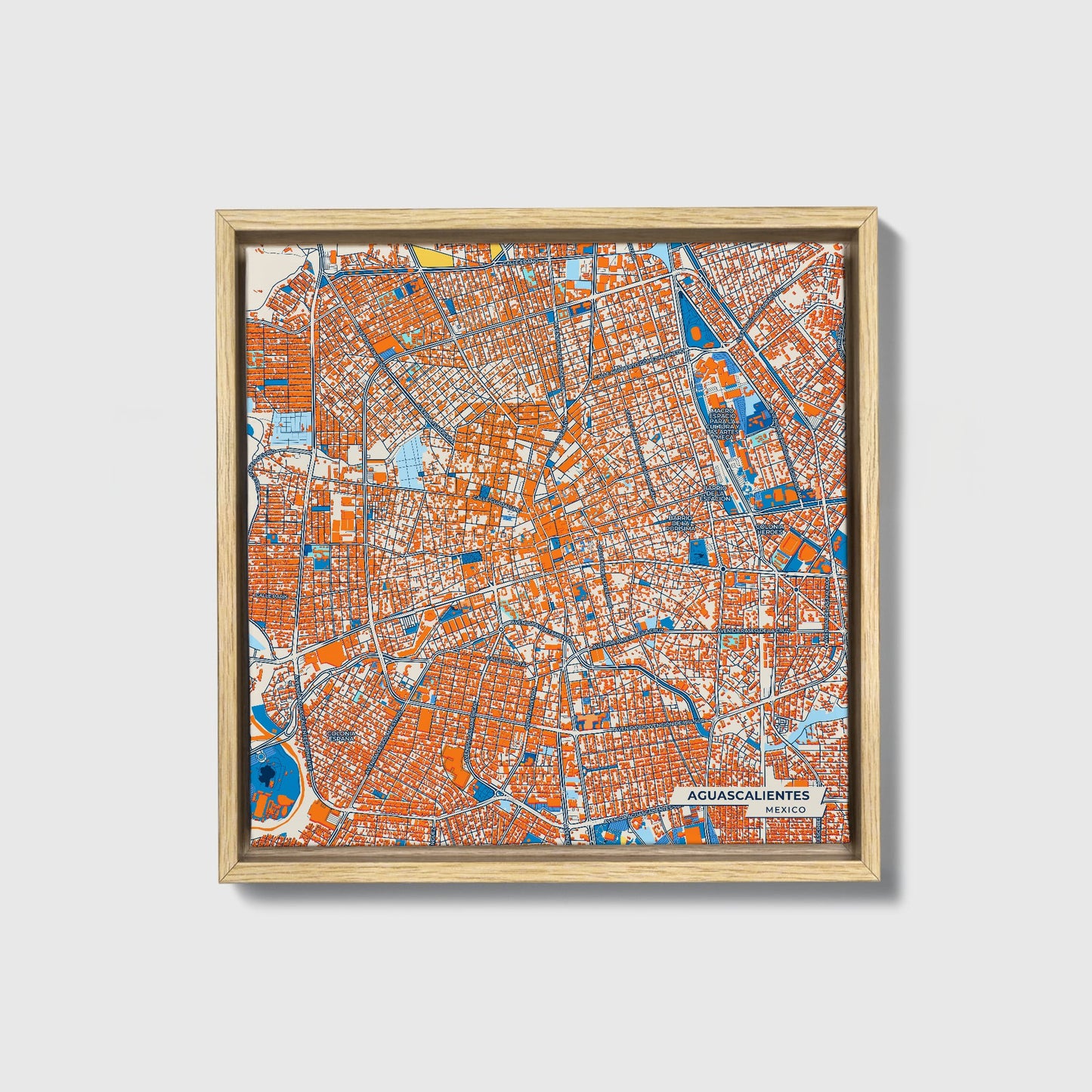 Aguascalientes Mexico Colorful City Map Canvas Print • Natural Wooden Framed