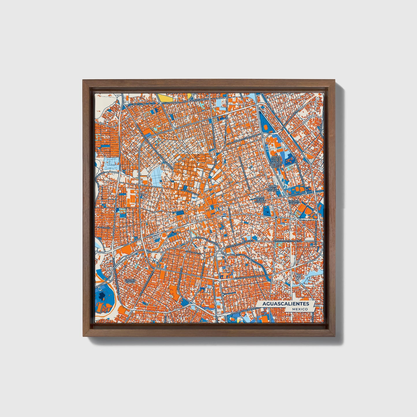 Aguascalientes Mexico Colorful City Map Canvas Print • Dark Wooden Framed
