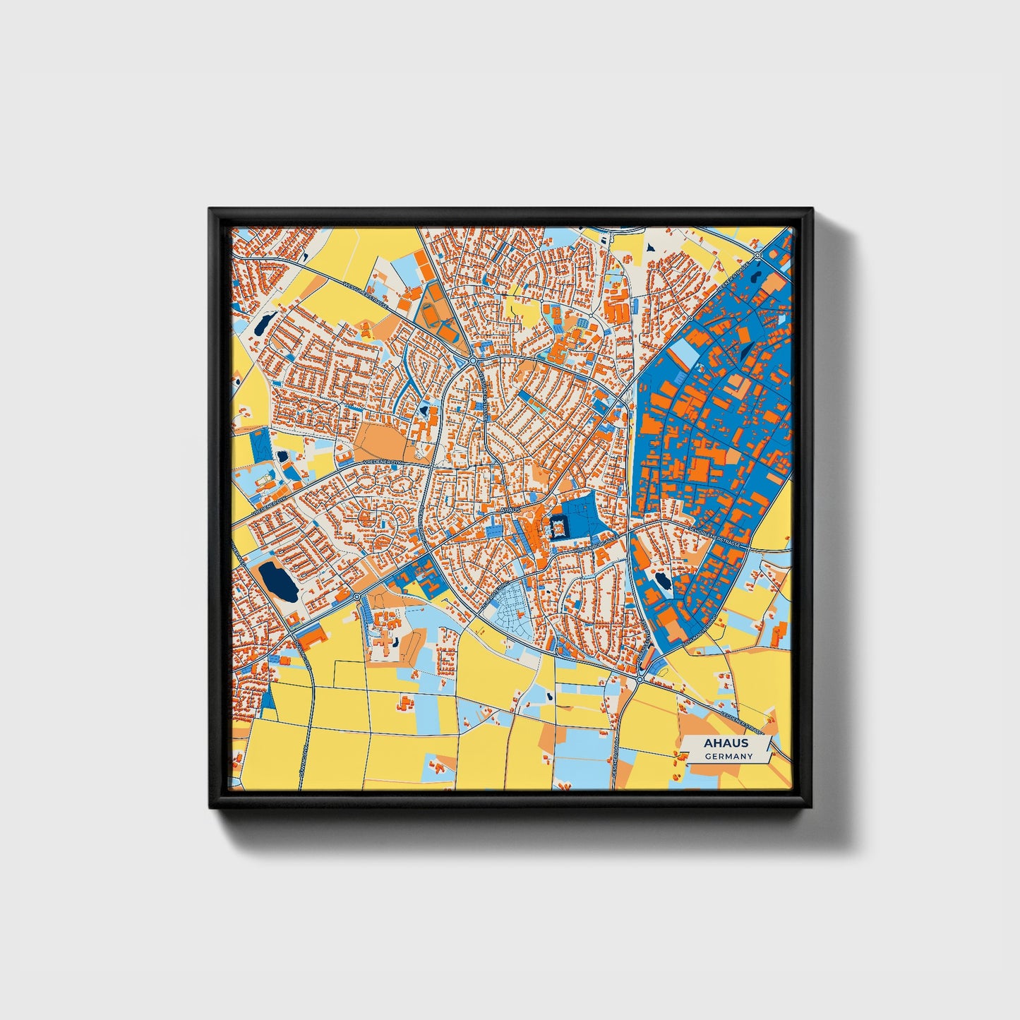 Ahaus Germany Colorful City Map Canvas Print • Black Framed