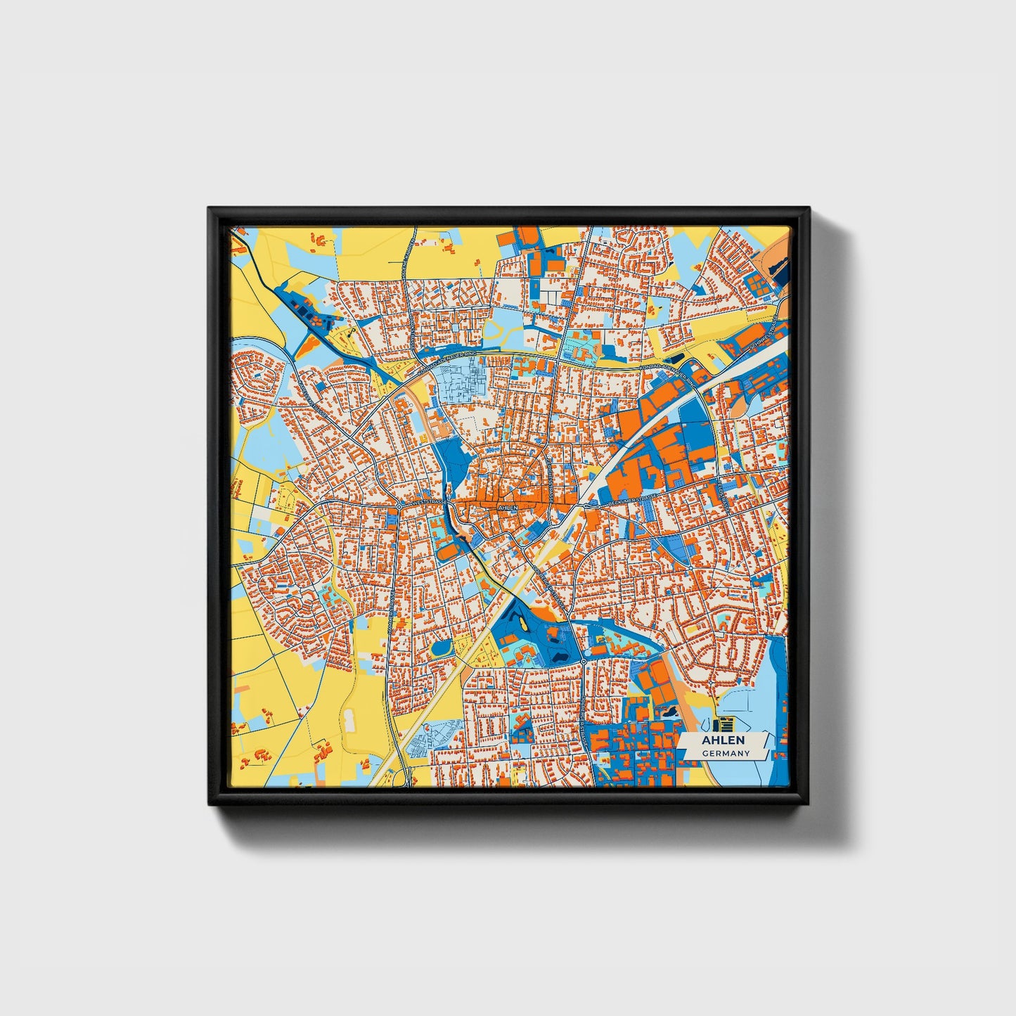 Ahlen Germany Colorful City Map Canvas Print • Black Framed