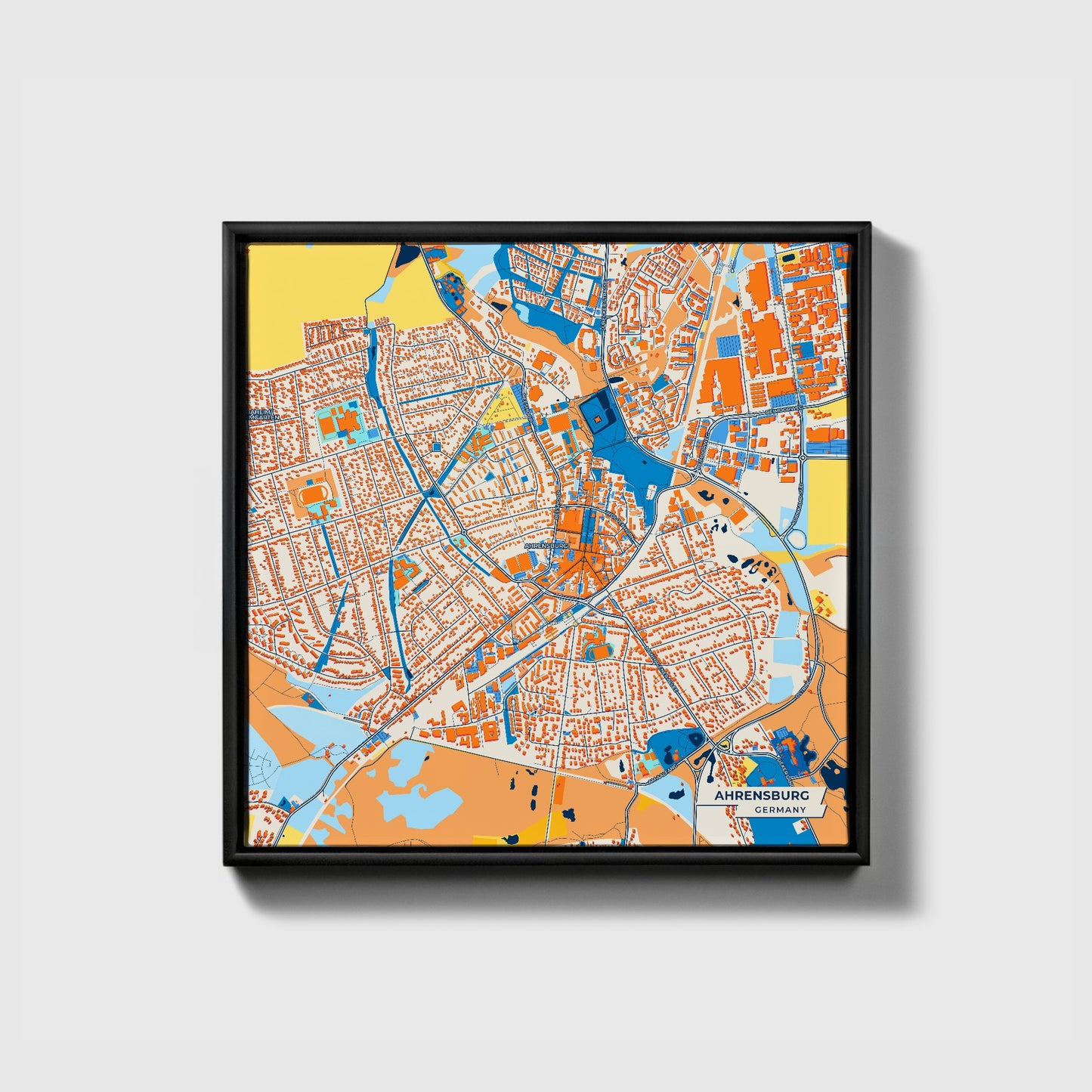 Ahrensburg Germany Colorful City Map Canvas Print • Black Framed