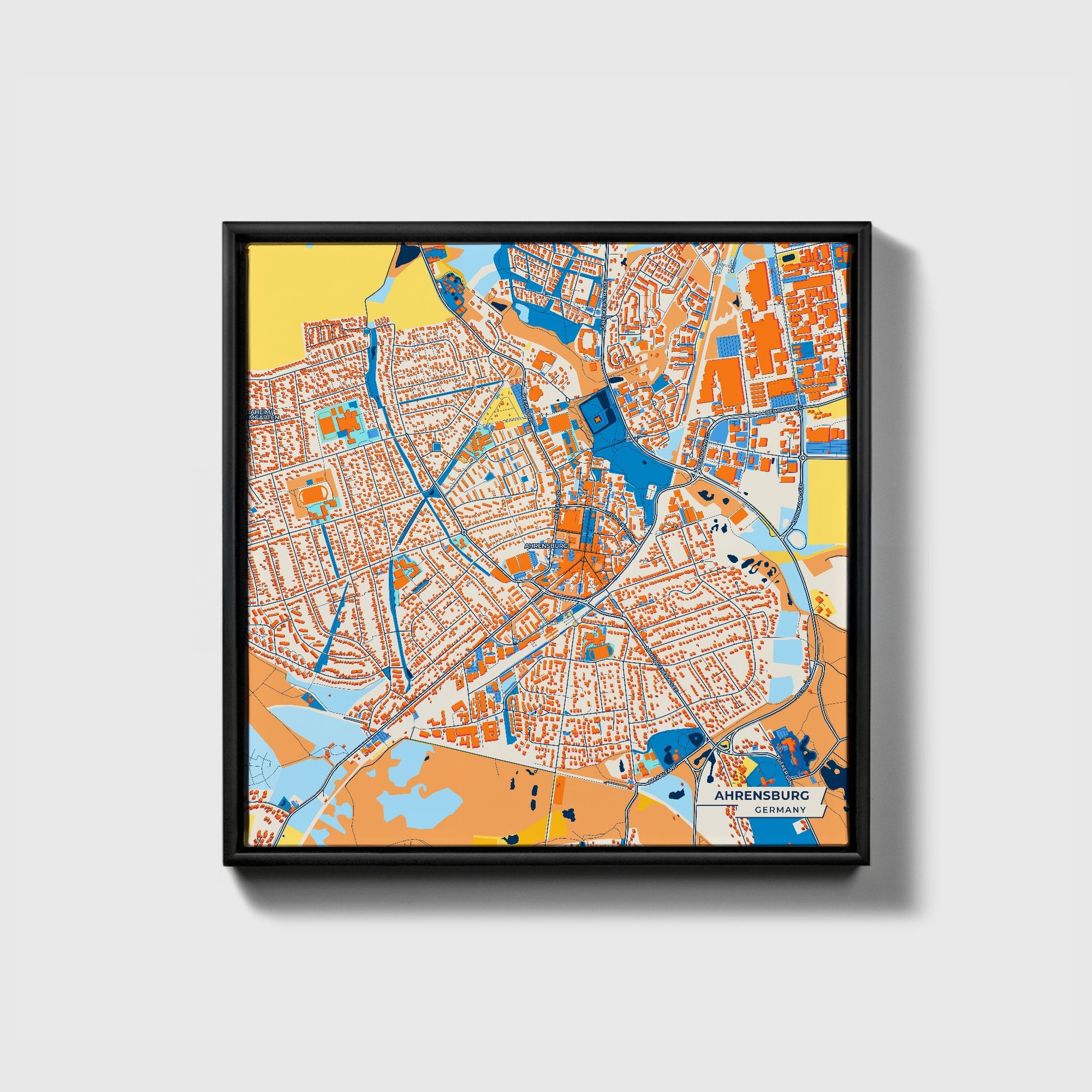 Ahrensburg Germany Colorful City Map Canvas Print • Black Framed