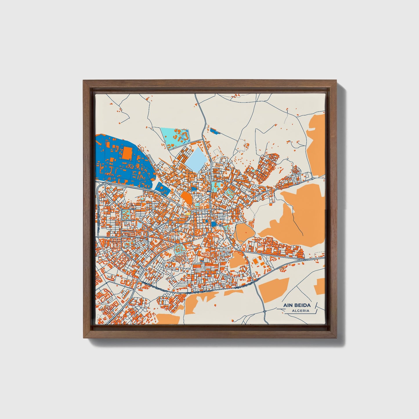 Ain Beida Algeria Colorful City Map Canvas Print • Dark Wooden Framed