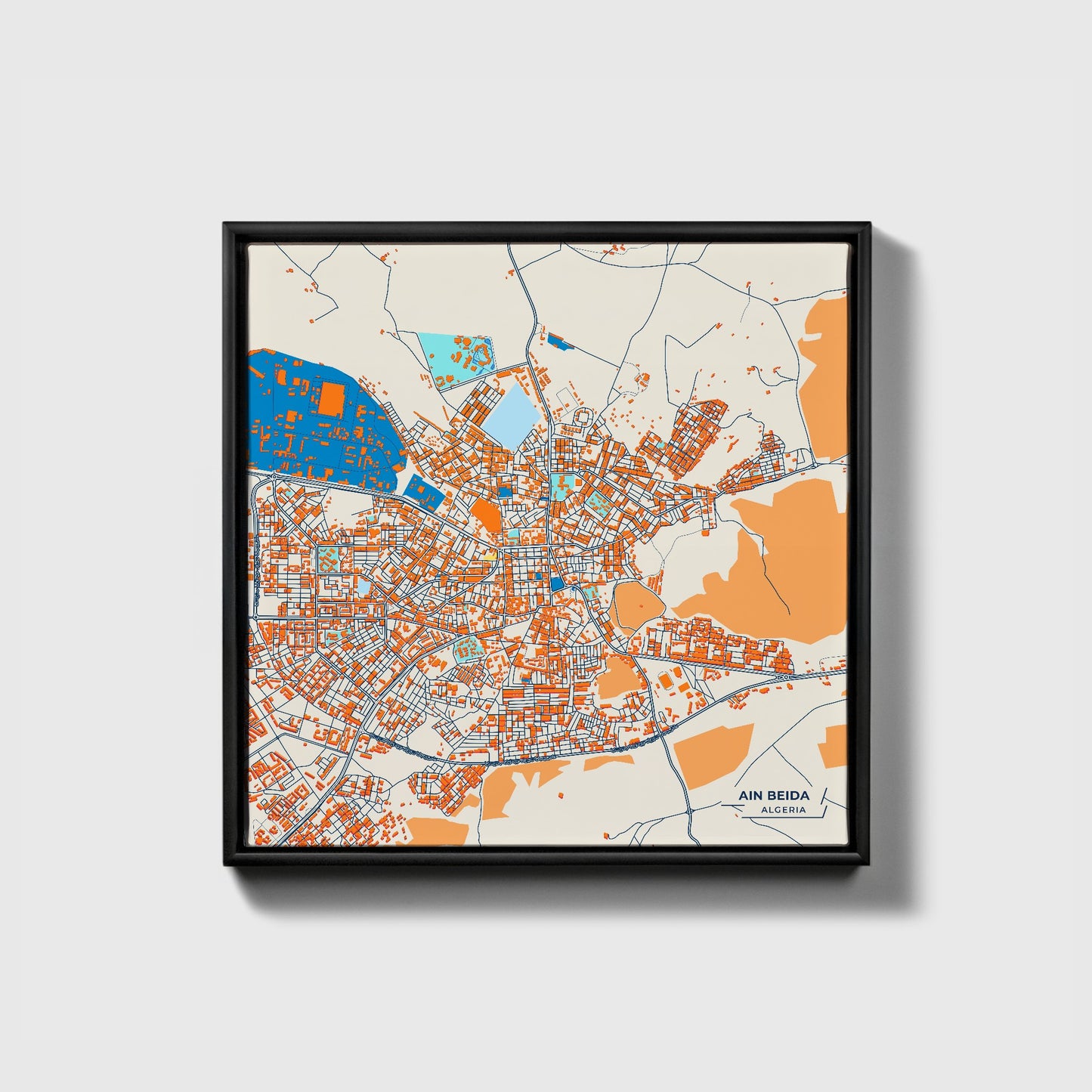 Ain Beida Algeria Colorful City Map Canvas Print • Black Framed
