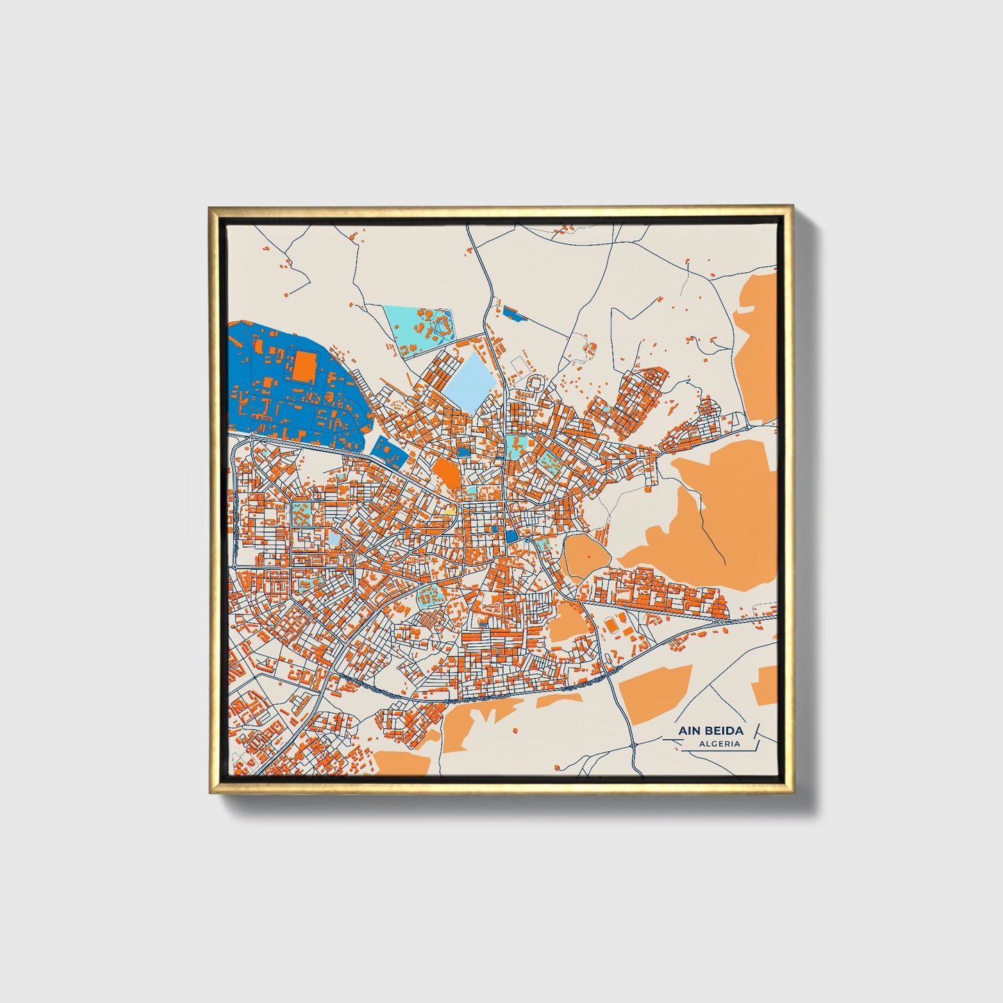 Ain Beida Algeria Colorful City Map Canvas Print • Gold Framed