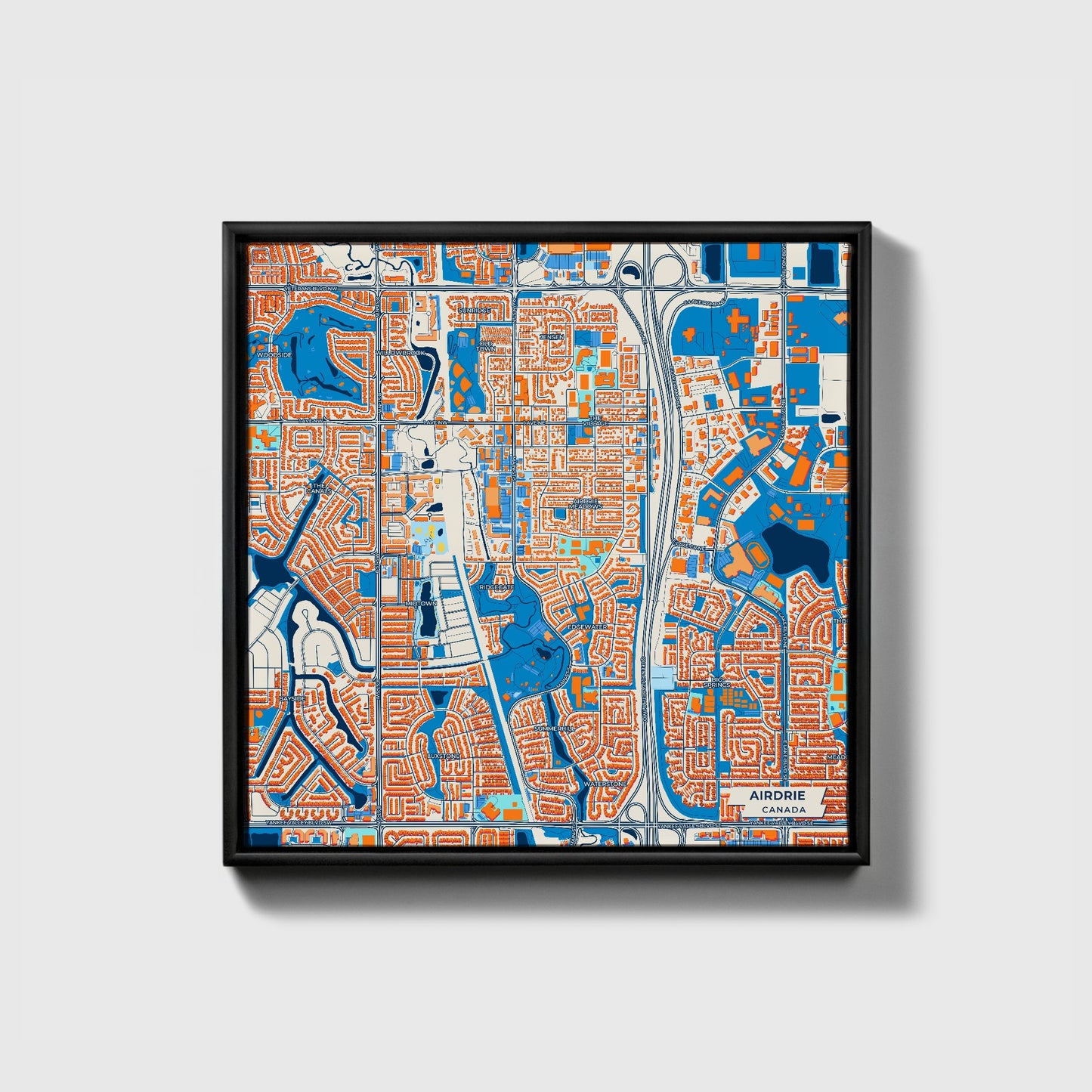 Airdrie Canada Colorful City Map Canvas Print • Black Framed
