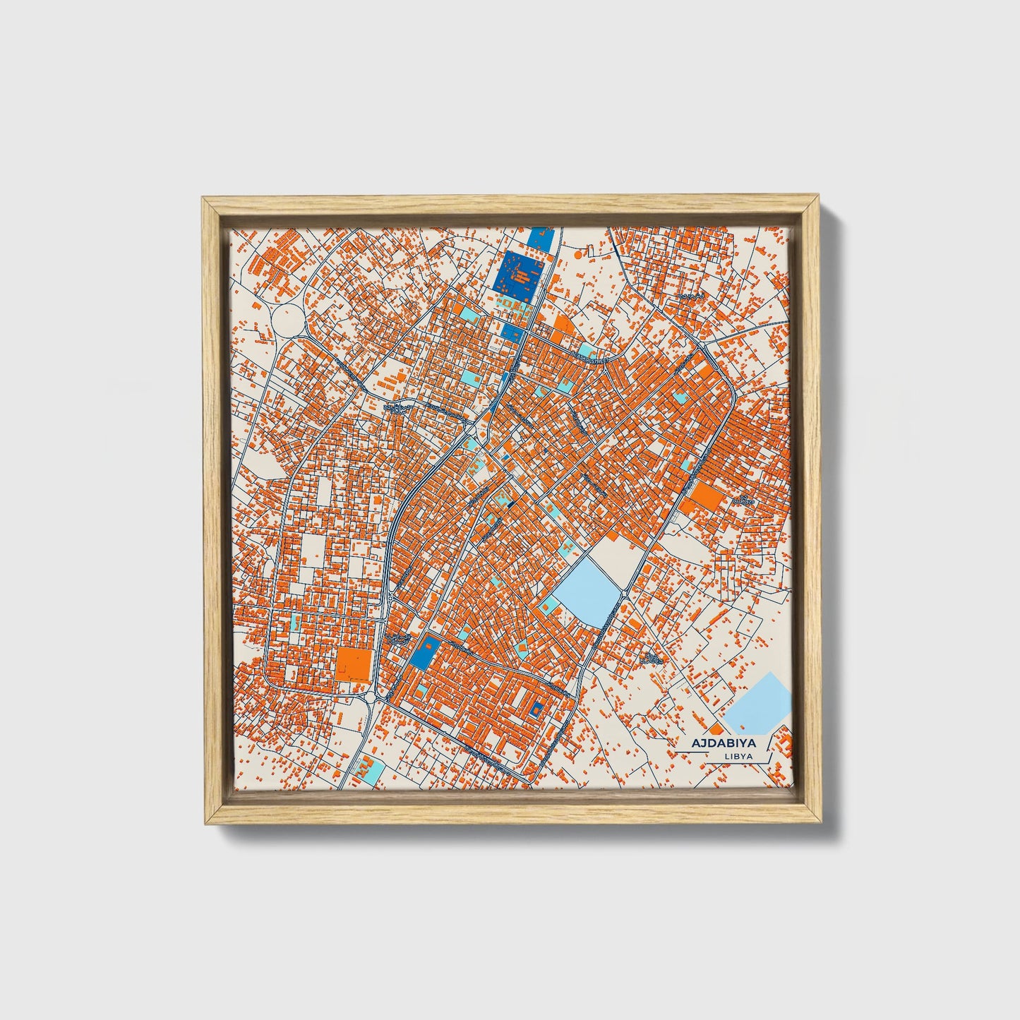 Ajdabiya Libya Colorful City Map Canvas Print • Natural Wooden Framed