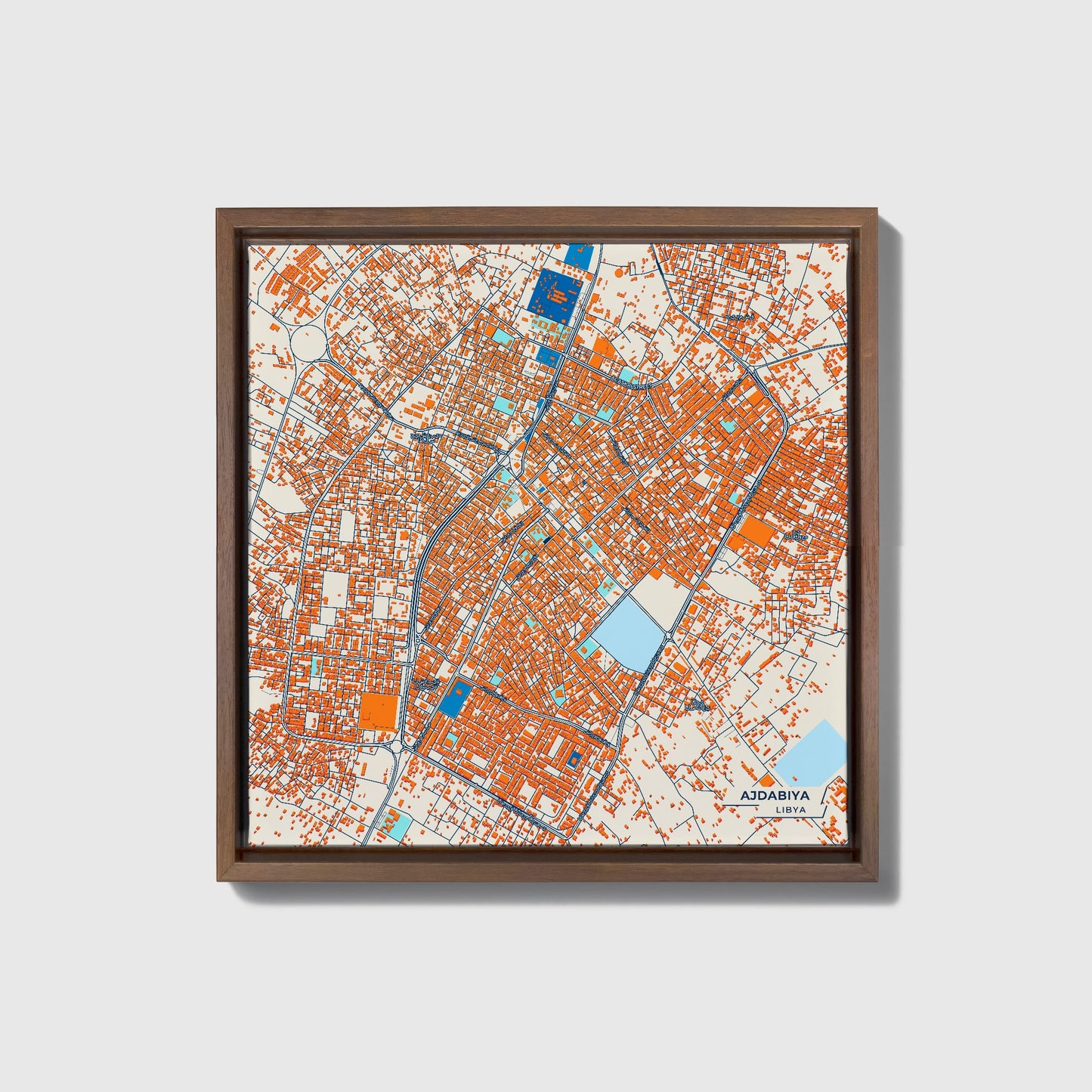 Ajdabiya Libya Colorful City Map Canvas Print • Dark Wooden Framed