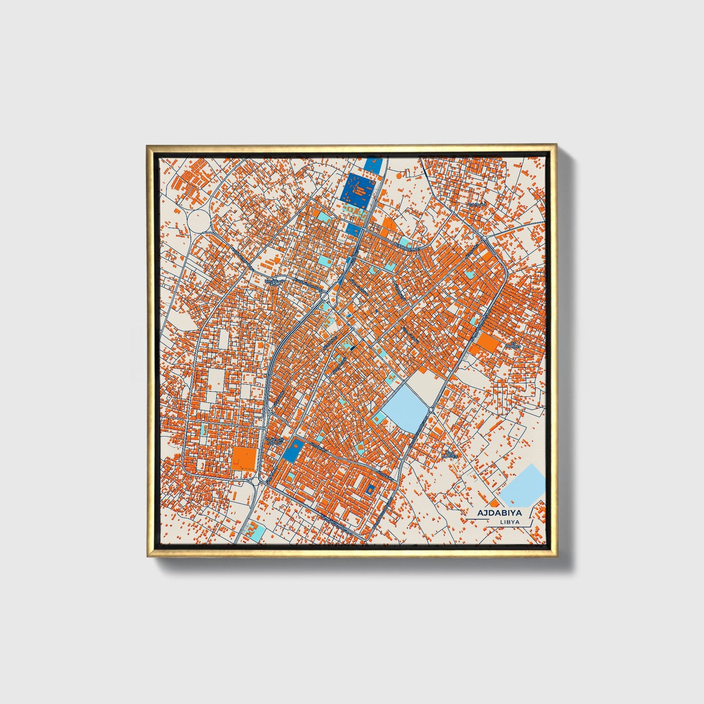 Ajdabiya Libya Colorful City Map Canvas Print • Gold Framed
