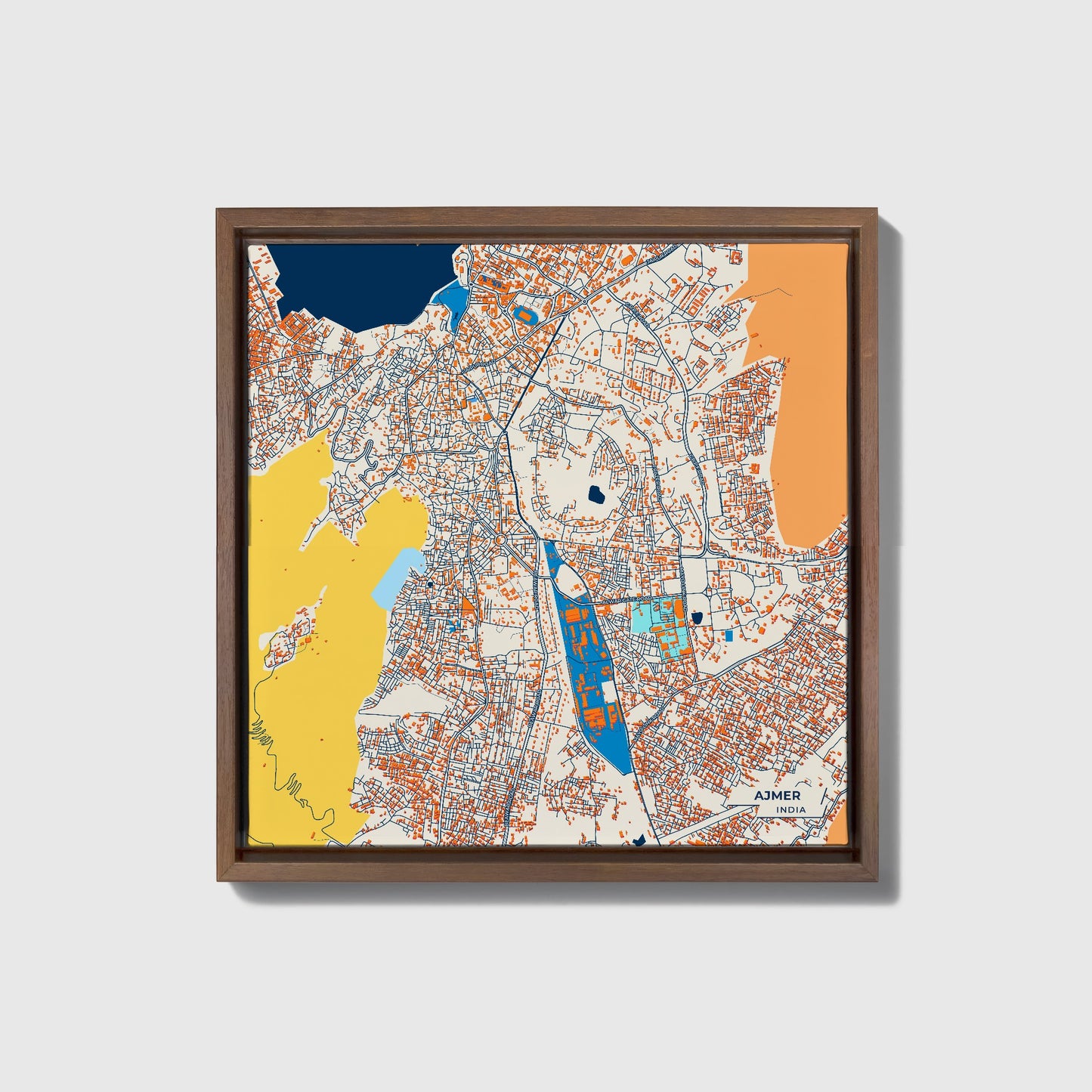 Ajmer India Colorful City Map Canvas Print • Dark Wooden Framed