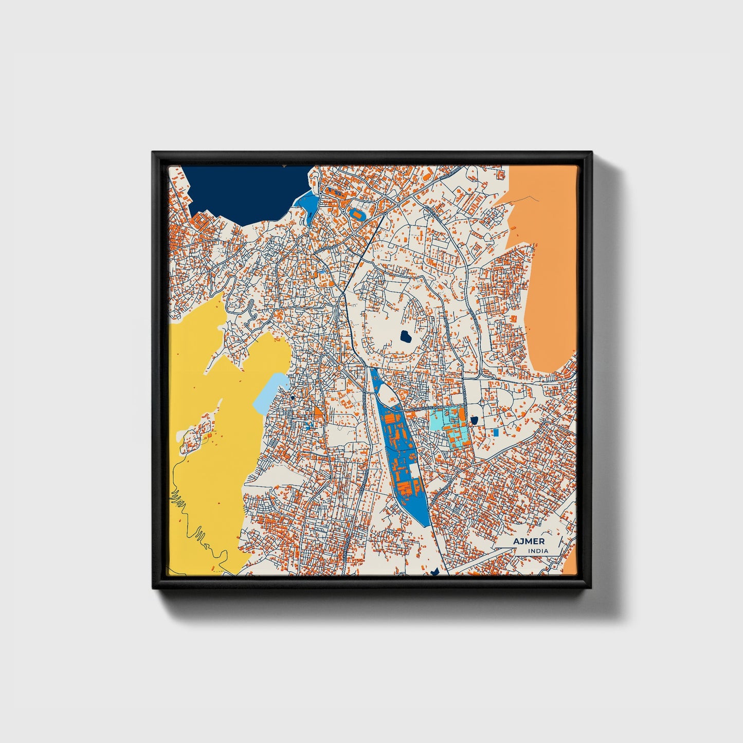 Ajmer India Colorful City Map Canvas Print • Black Framed