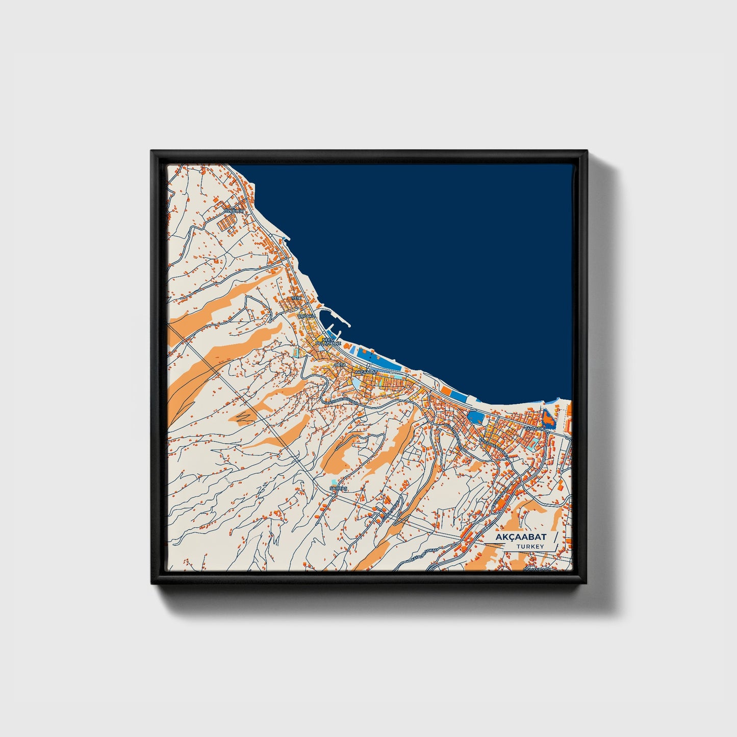 Akçaabat Turkey Colorful City Map Canvas Print • Black Framed