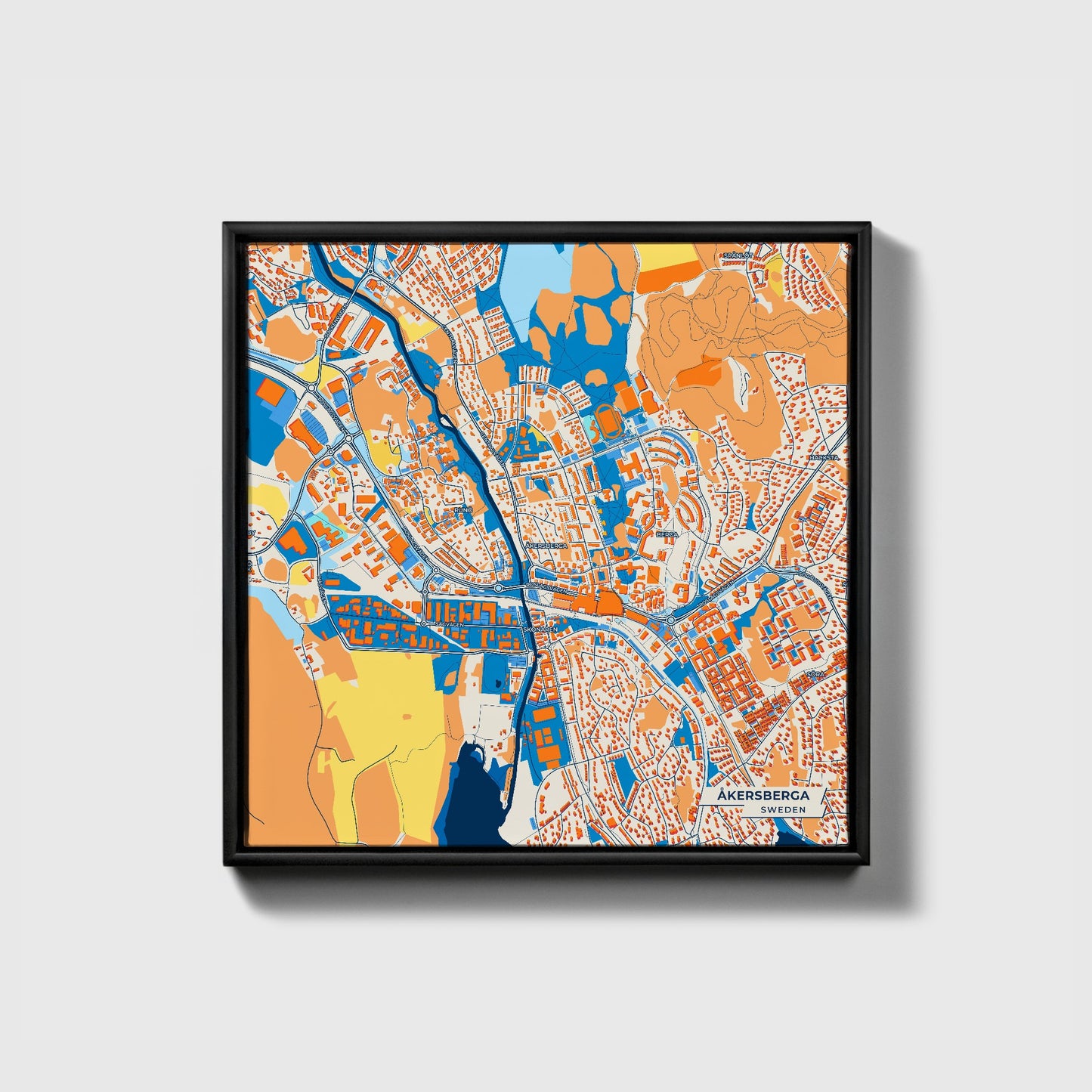 Åkersberga Sweden Colorful City Map Canvas Print • Black Framed