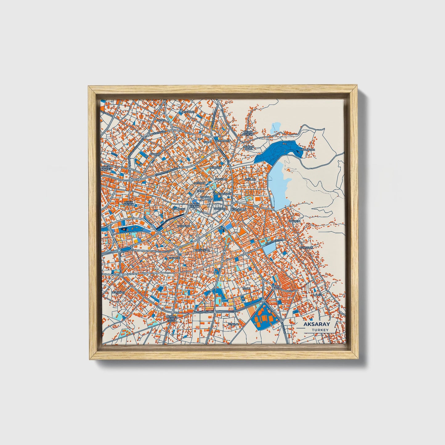 Aksaray Turkey Colorful City Map Canvas Print • Natural Wooden Framed