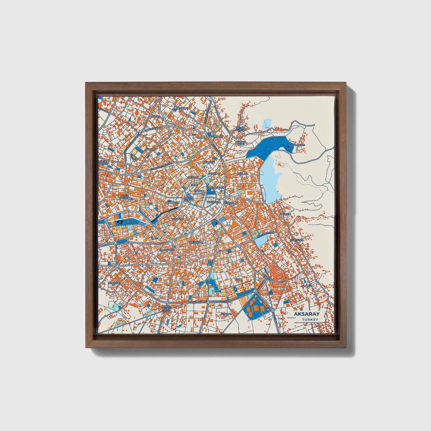 Aksaray Turkey Colorful City Map Canvas Print • Dark Wooden Framed