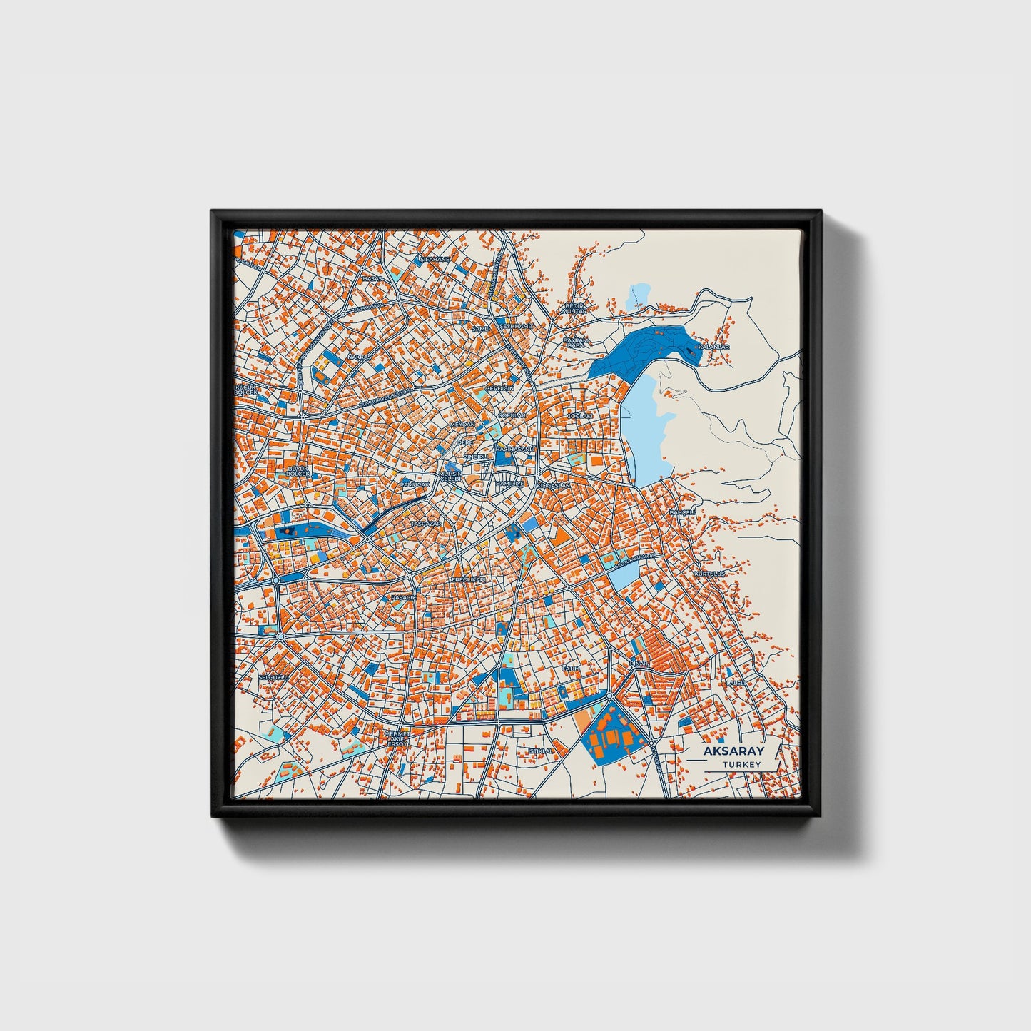 Aksaray Turkey Colorful City Map Canvas Print • Black Framed